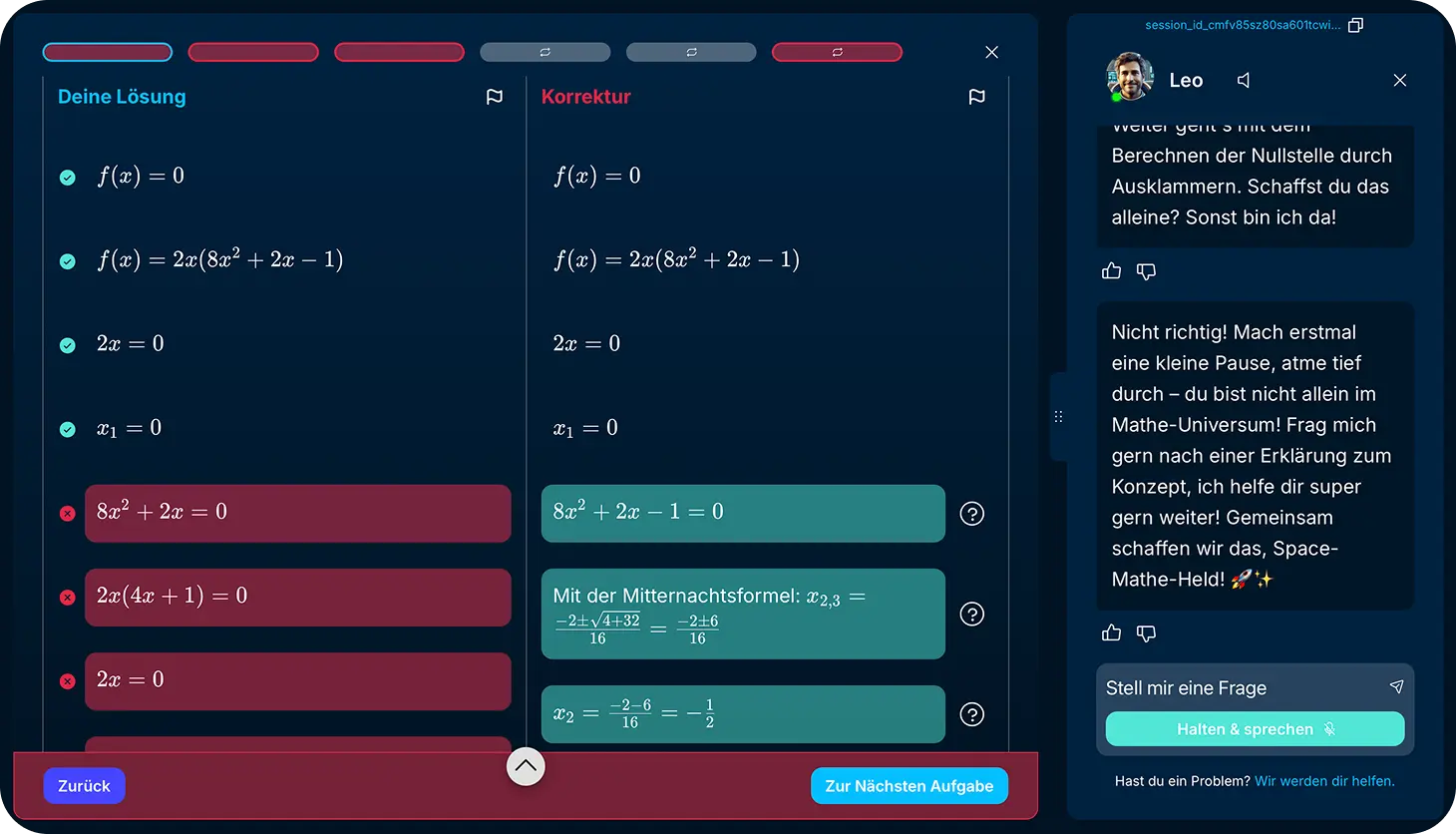 Zeilenweise Korrektur handschriftlicher Lösungen und Aufdecken aller Wissenslücken