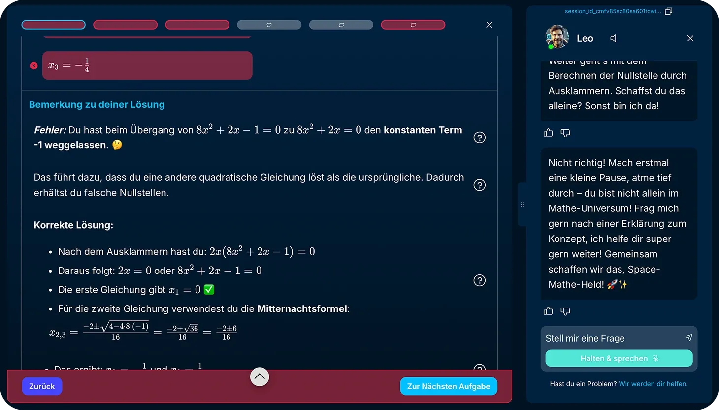 Ausführliches, individuelles Feedback zu jeder Lösung