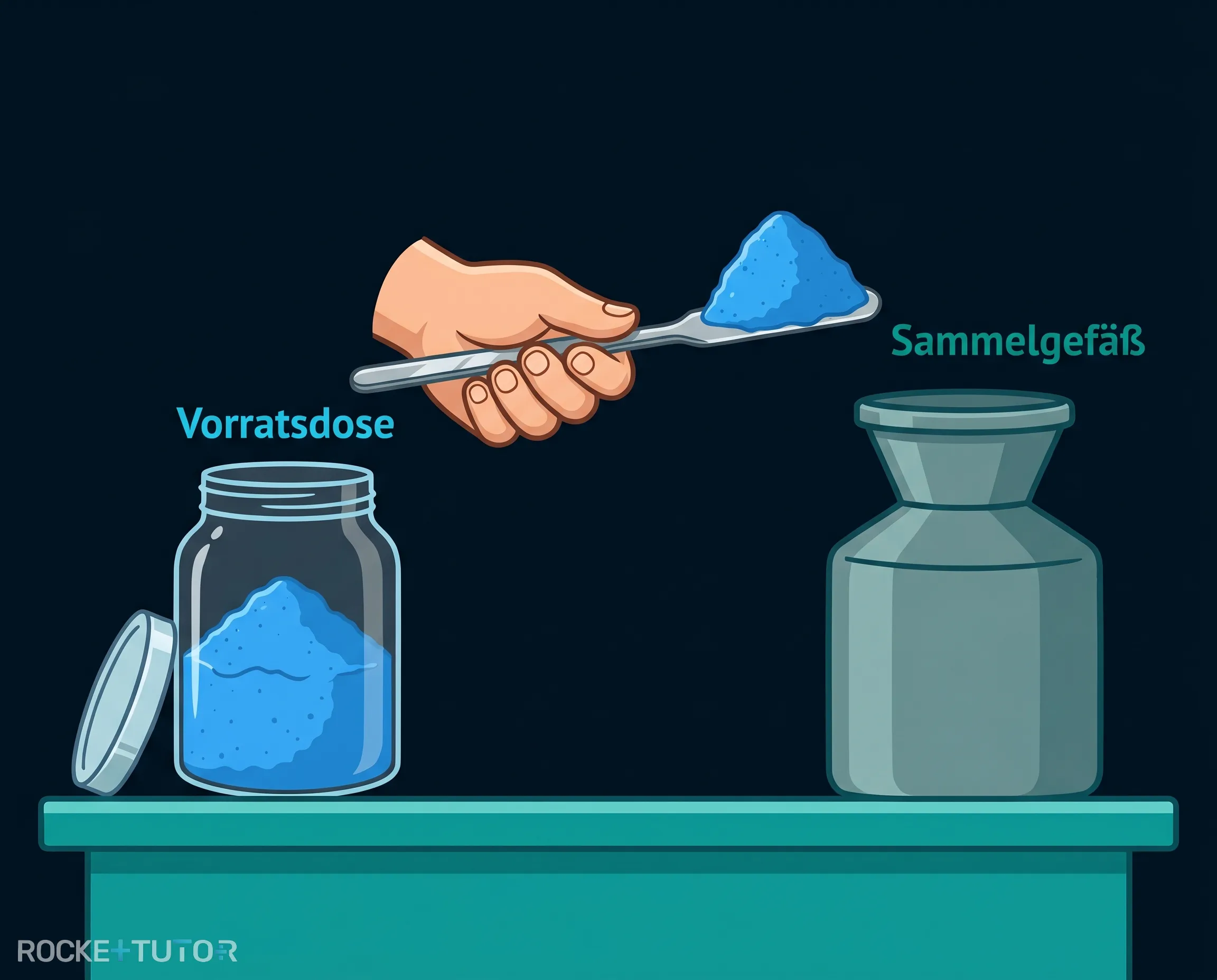 Blaues Pulver auf einem Spatel