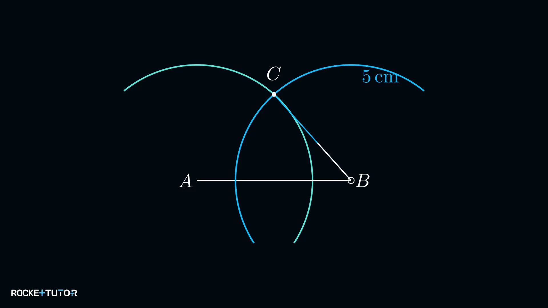 Zweiter Kreisbogen um Punkt B mit Radius 5 cm