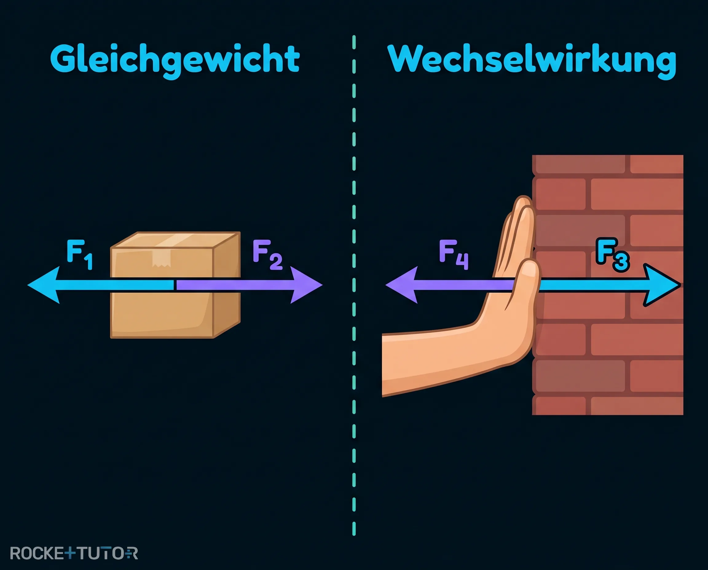 Vergleich Kräftegleichgewicht und Wechselwirkung