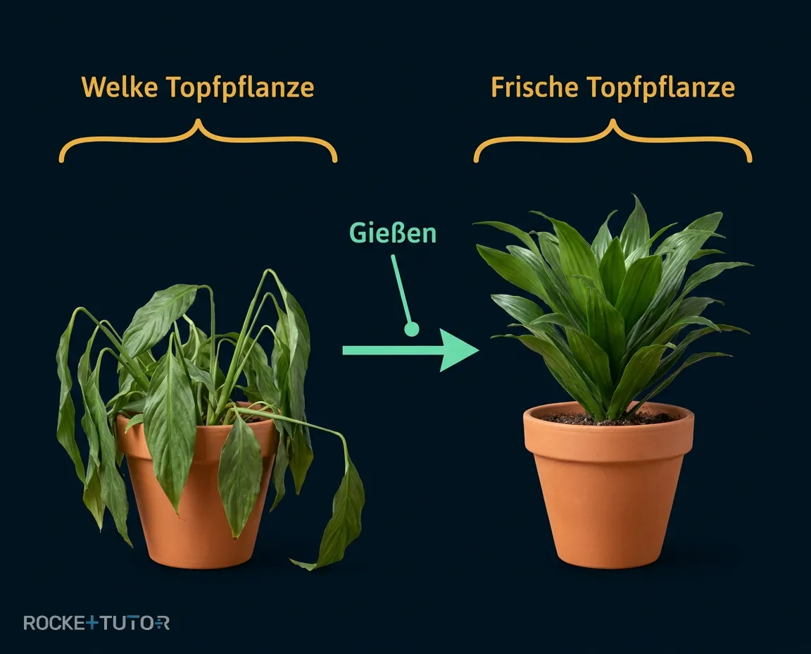 Schlaffe und frische Topfpflanze