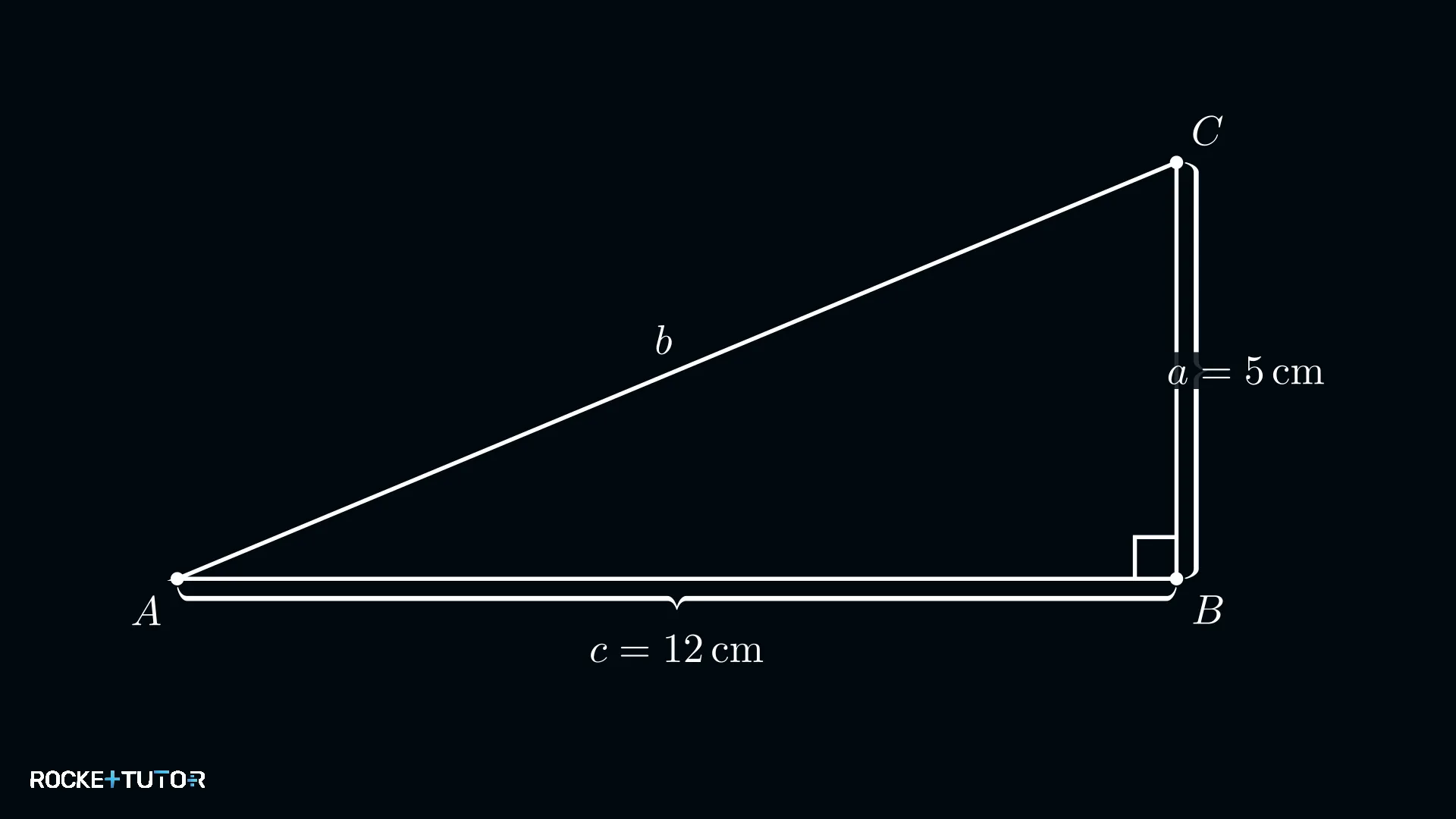 Rechtwinkliges Dreieck mit Beta=90 Grad, a=5cm, c=12cm