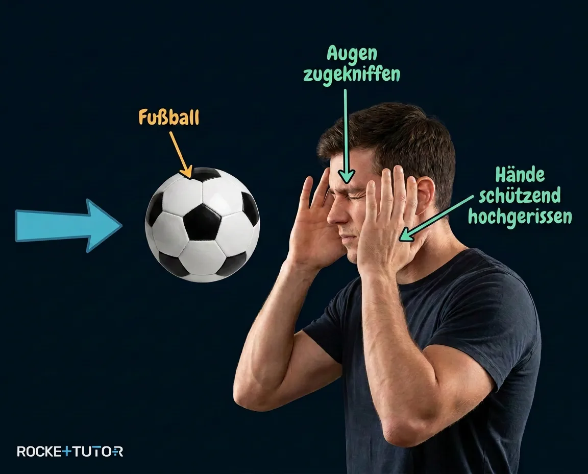 Junge wehrt Fußball ab