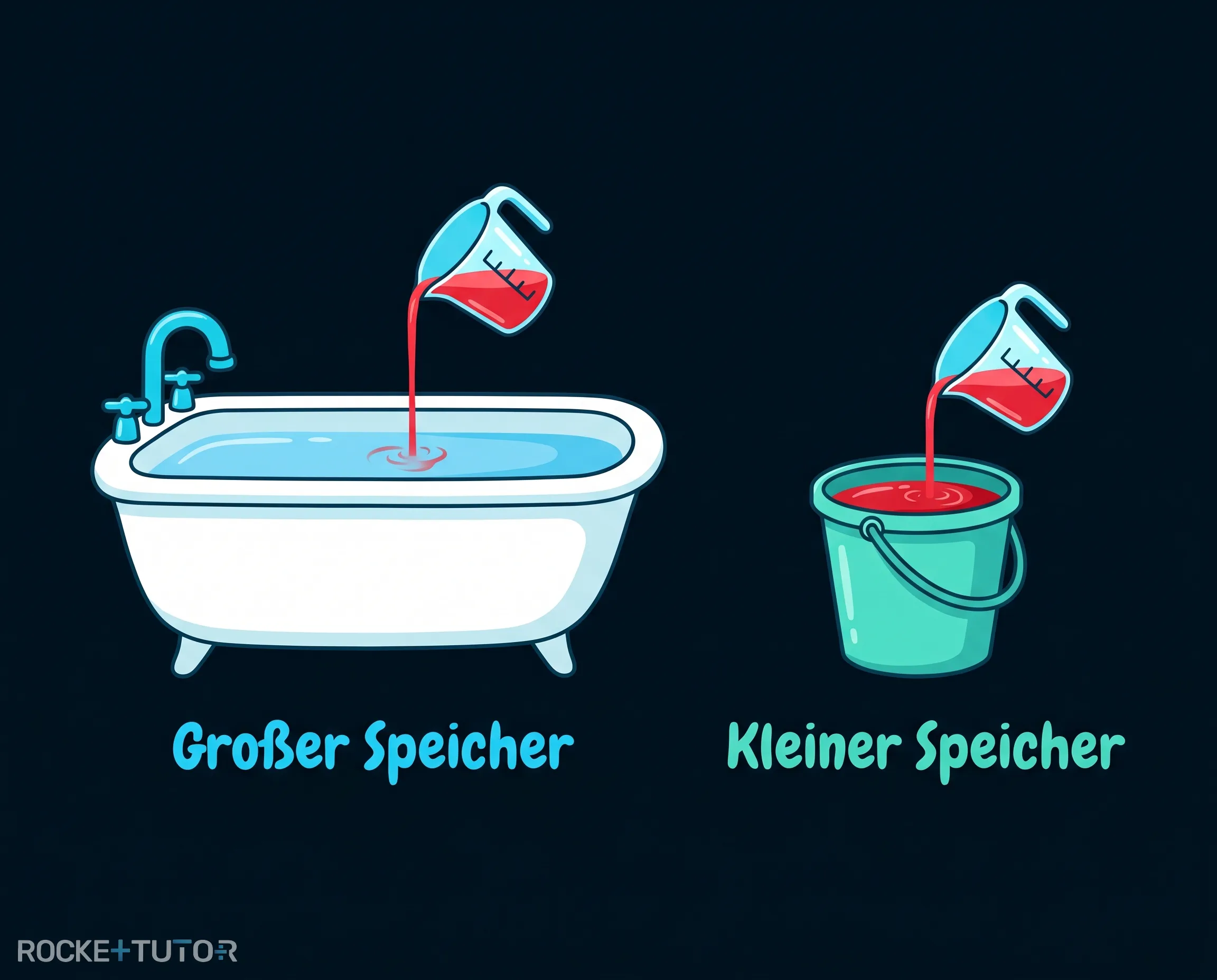 Badewanne und Eimer als Vergleich