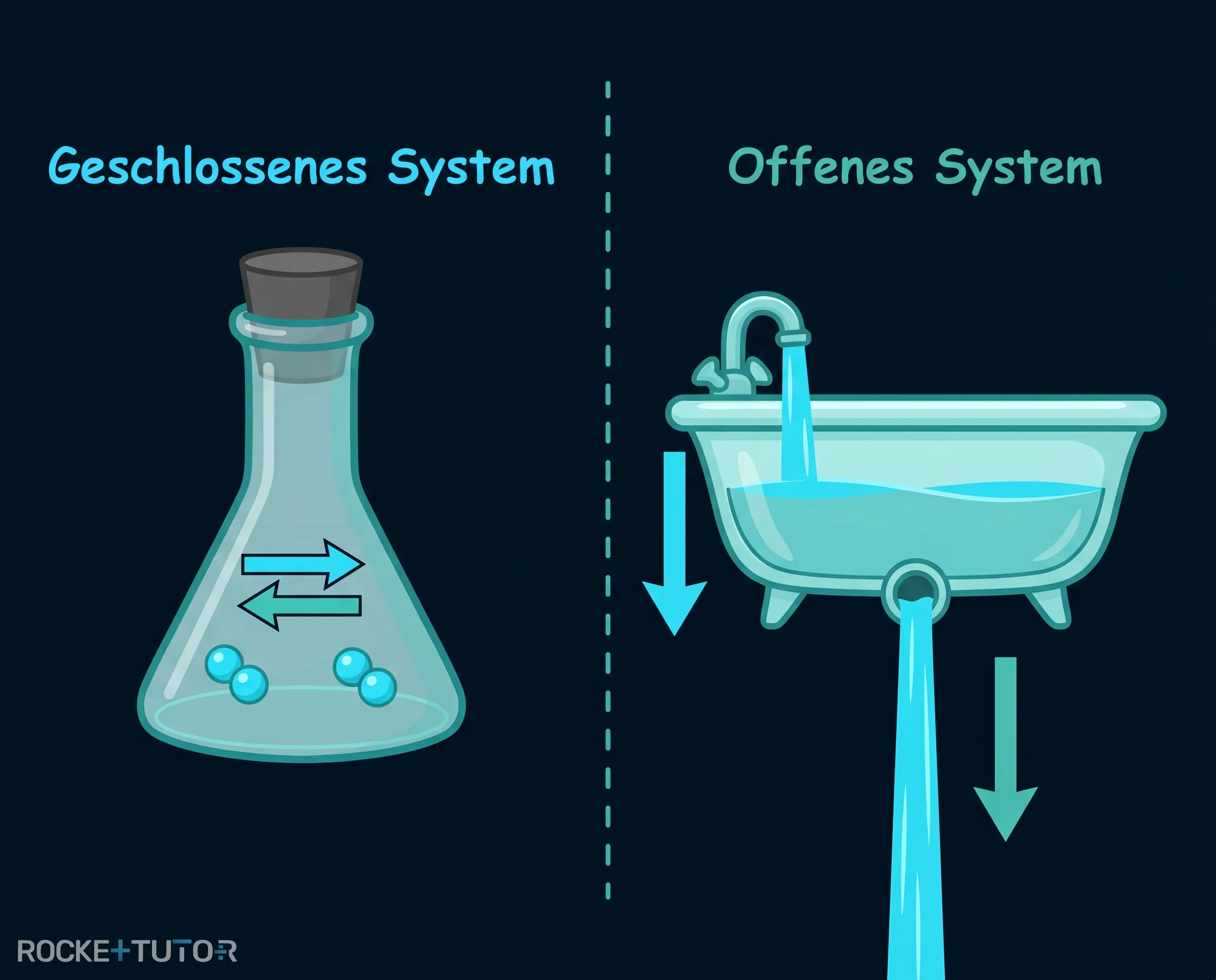 Schema eines offenen Systems mit Zufluss und Abfluss