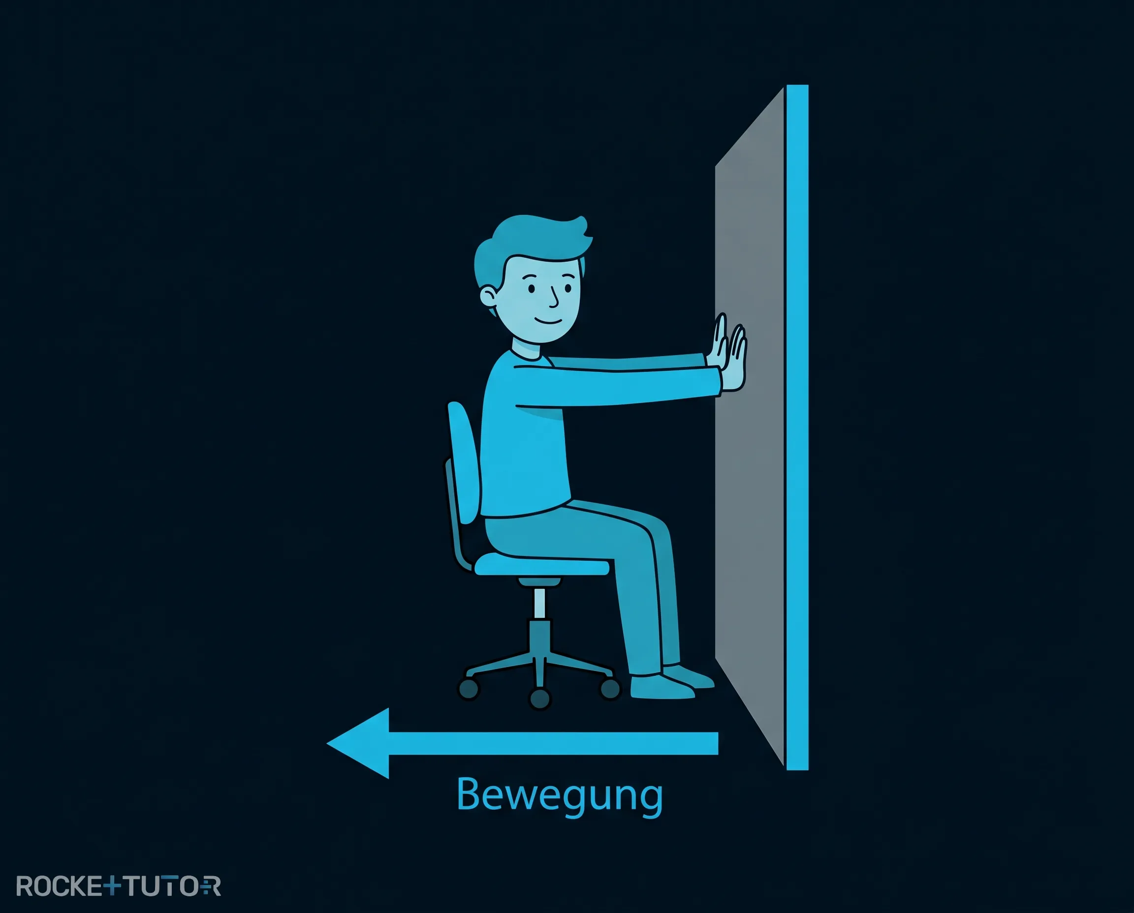 Person auf Bürostuhl drückt sich ab