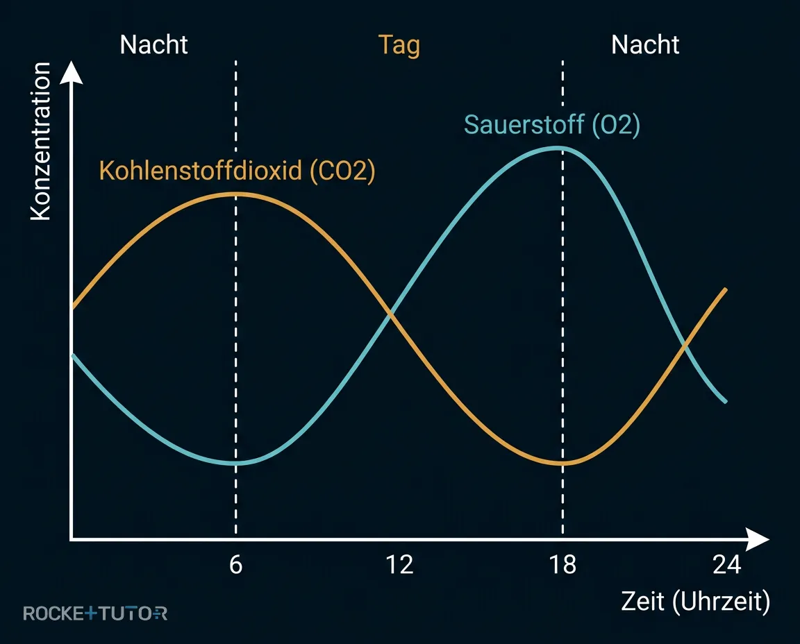 Diagramm zum Tageszyklus von Sauerstoff