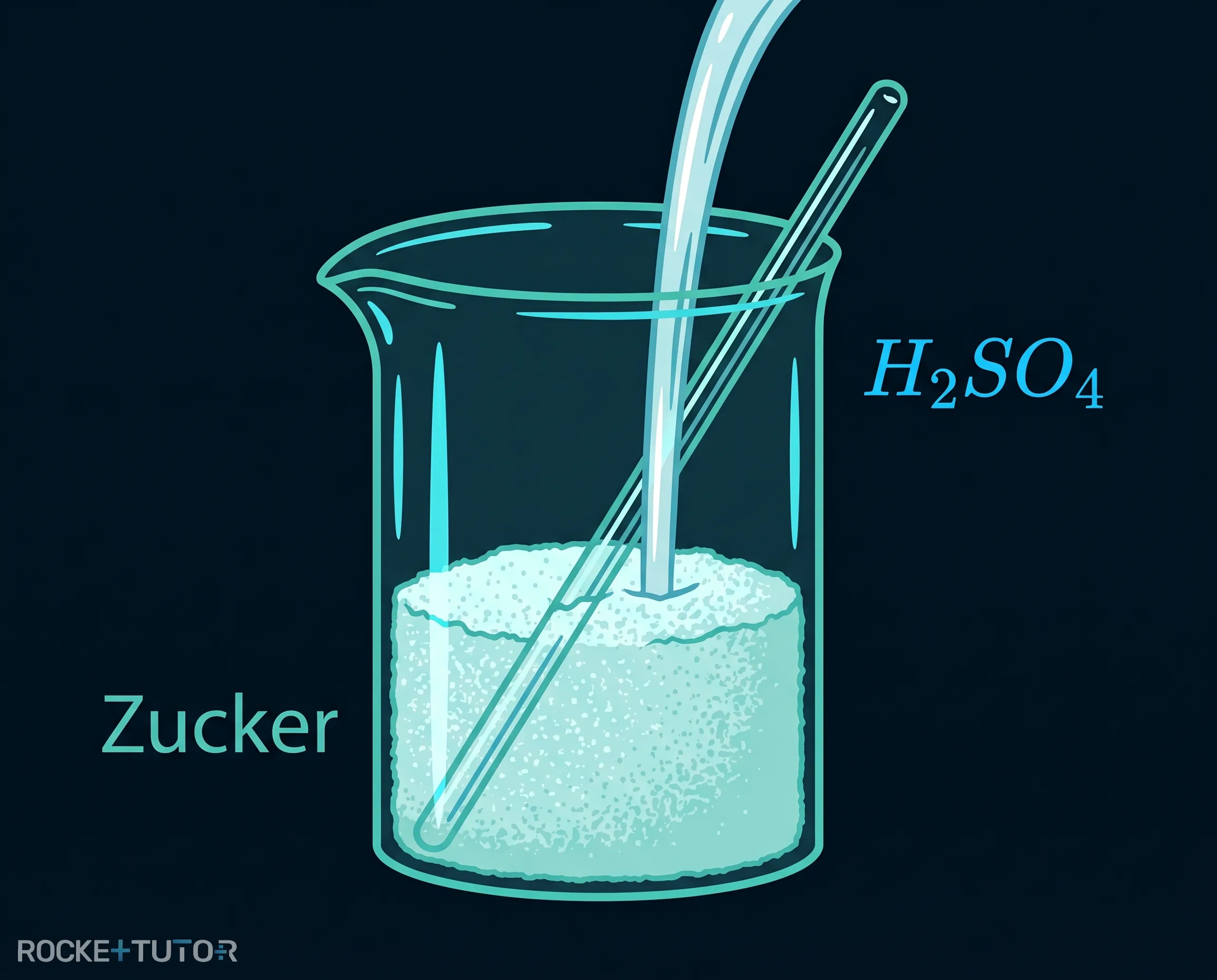 Zucker und Schwefelsäure im Becherglas