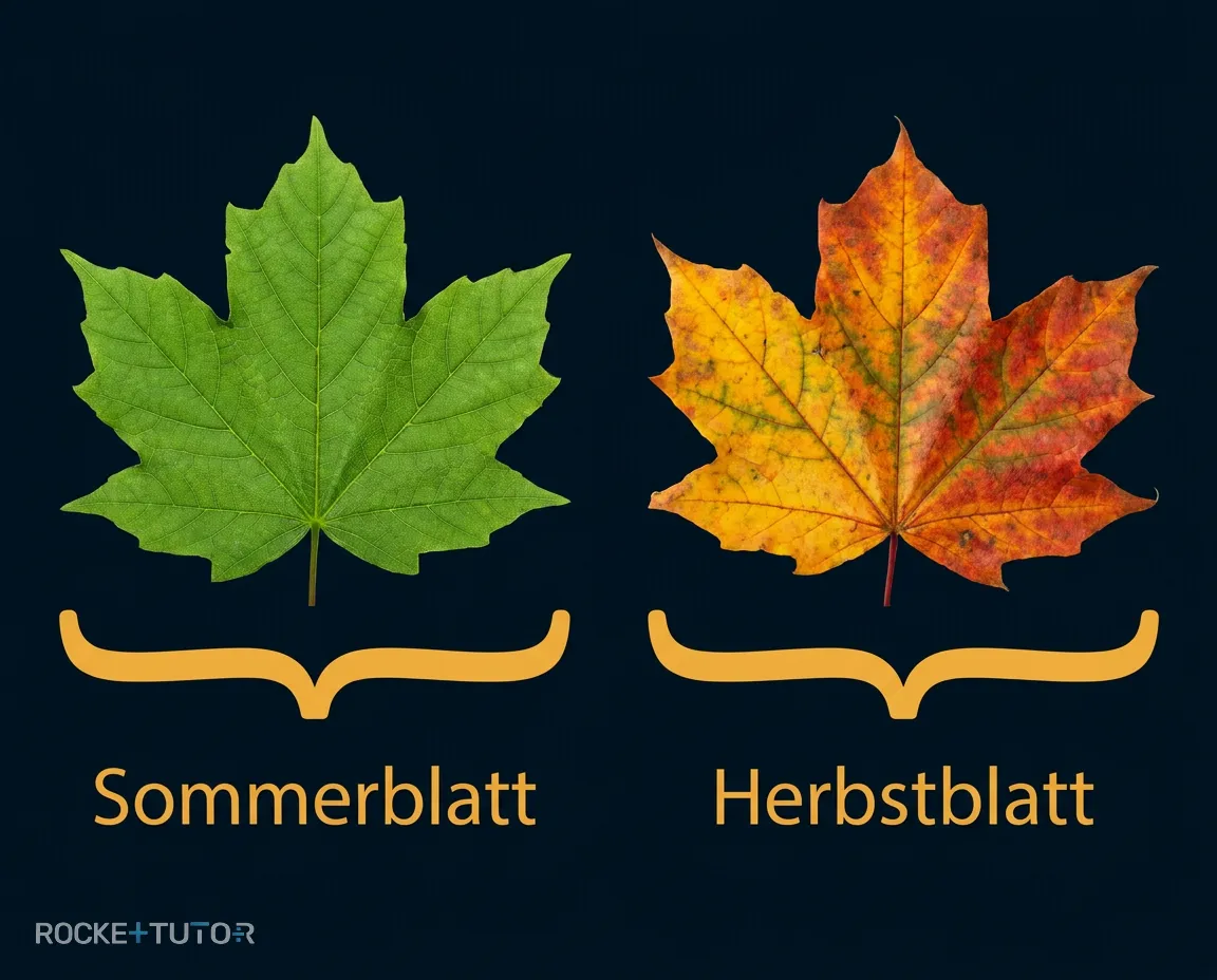 Herbstblatt und grünes Blatt