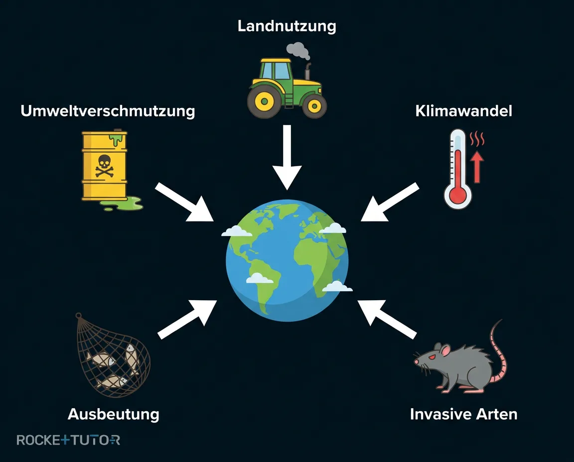 Diagramm der fünf Hauptursachen des Artensterbens