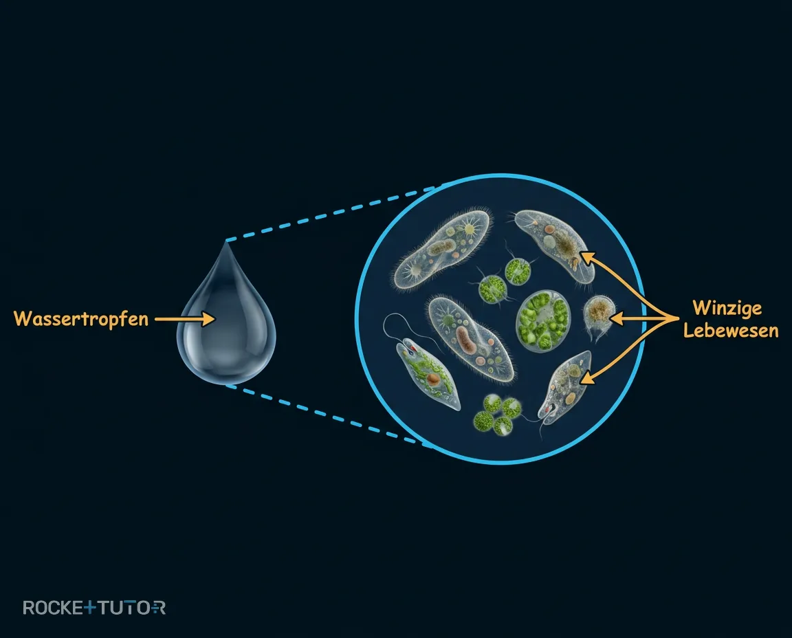 Wassertropfen unter dem Mikroskop