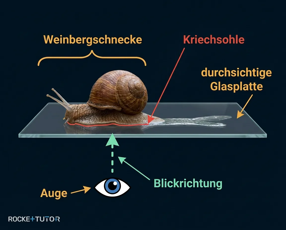 Schnecke von unten auf Glasplatte