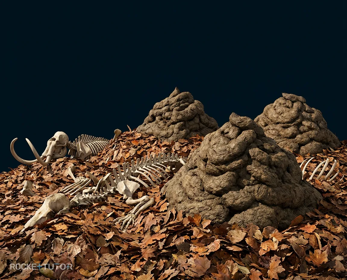 Dinosaurier und Müll in Natur