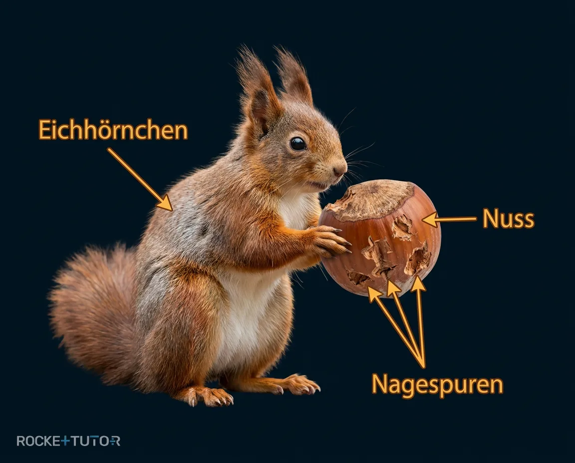 Eichhörnchen knackt eine Nuss