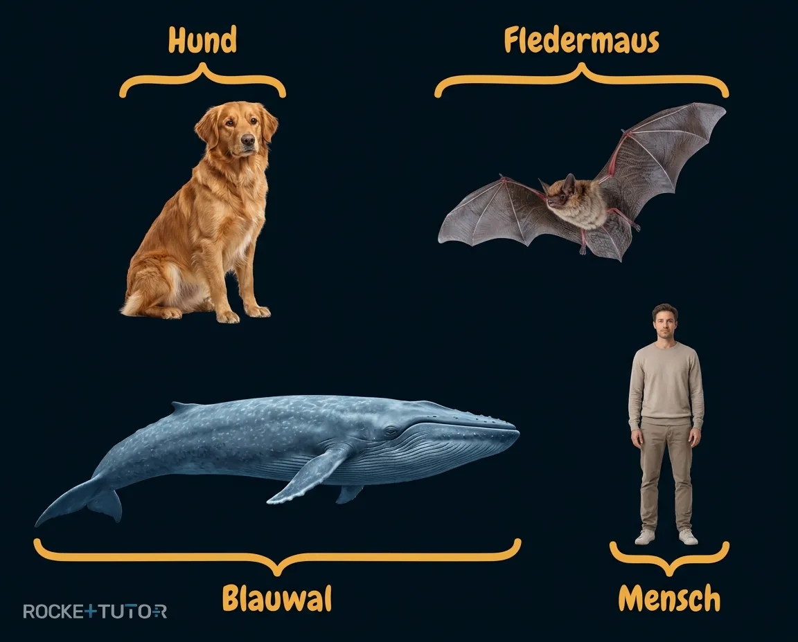 Hund, Fledermaus, Wal und Mensch