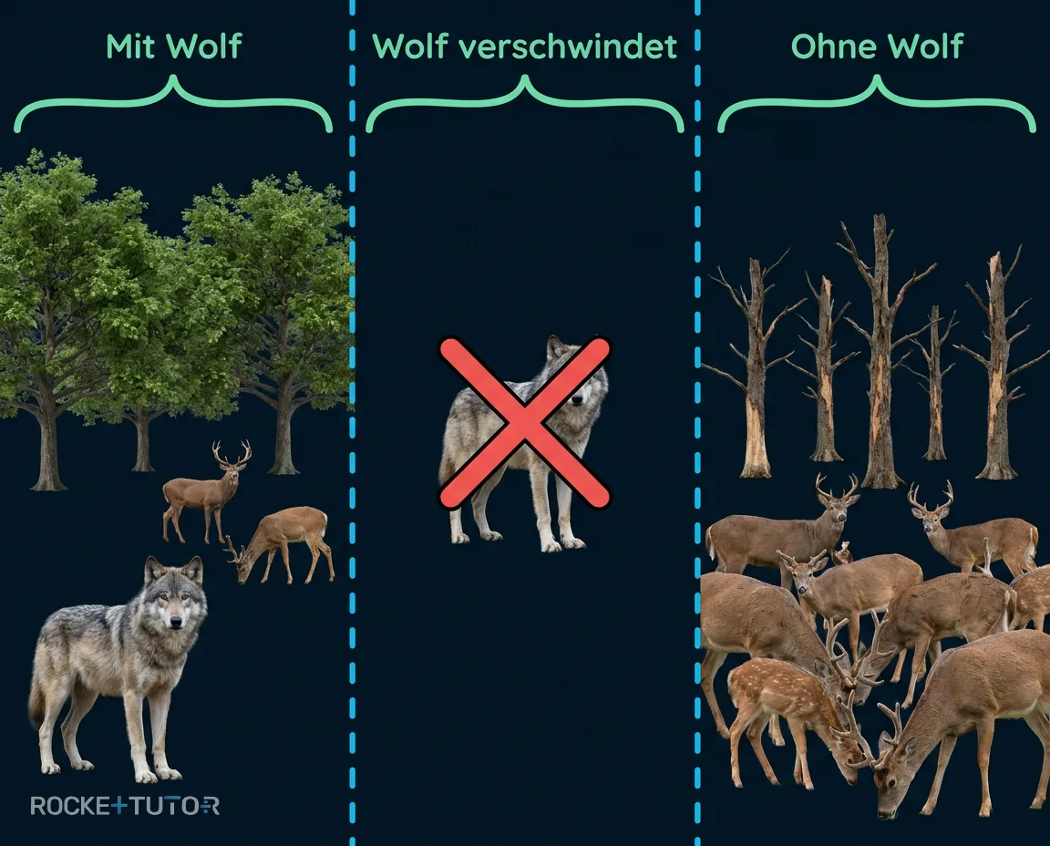 Trophische Kaskade mit Wolf und Hirsch