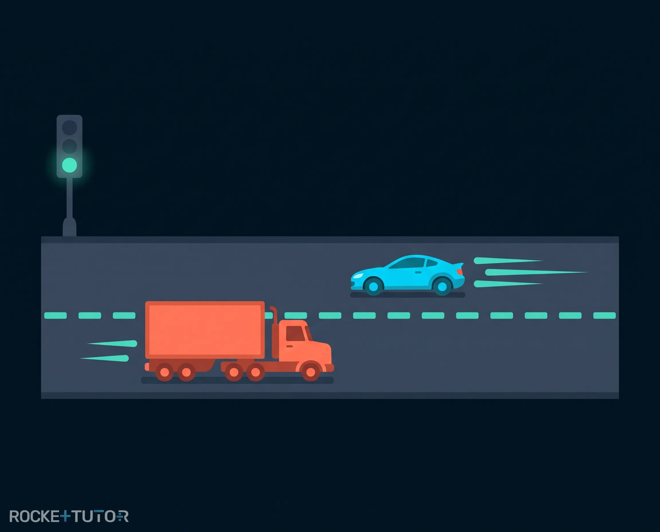 Sportwagen und Lkw an Ampel