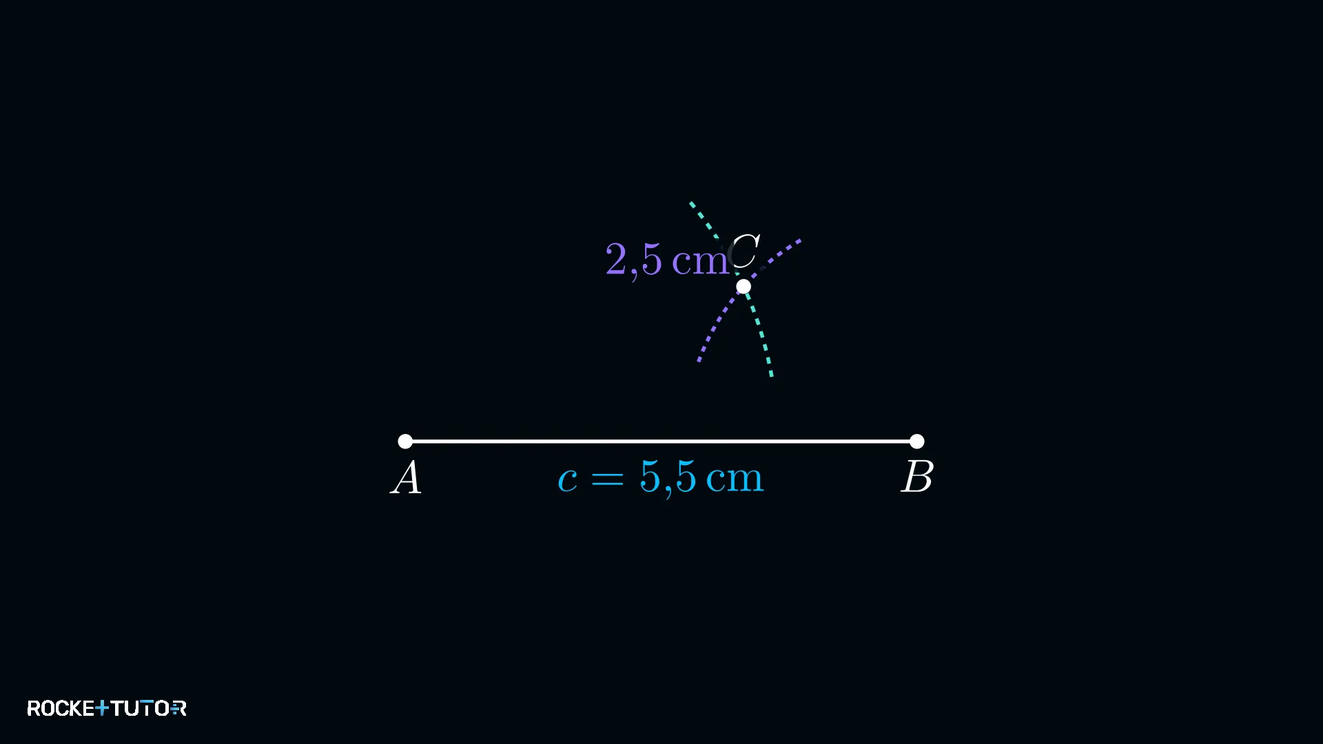 Zweiter Kreisbogen mit Radius 2,5 cm um Punkt B