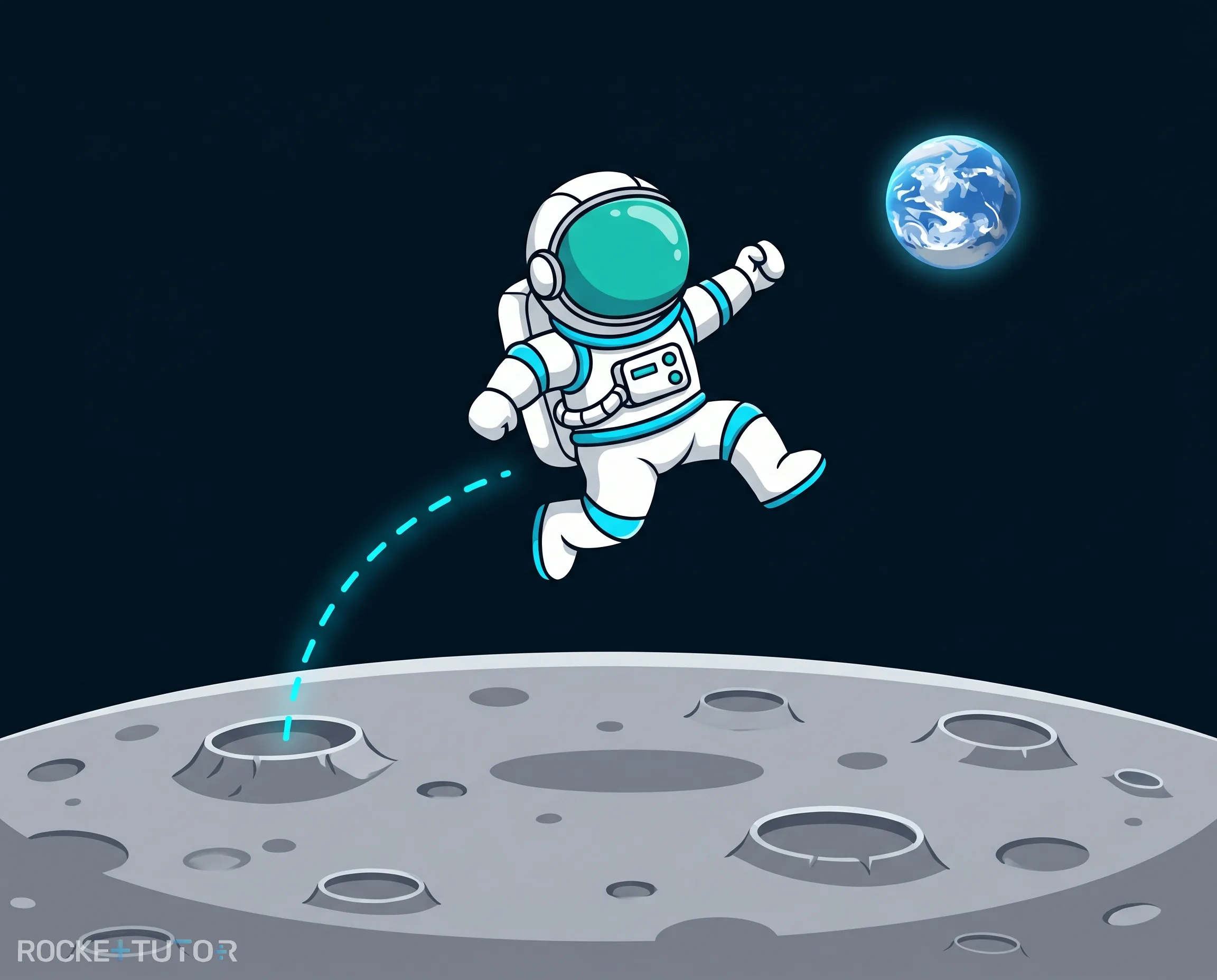 Astronaut springt auf dem Mond