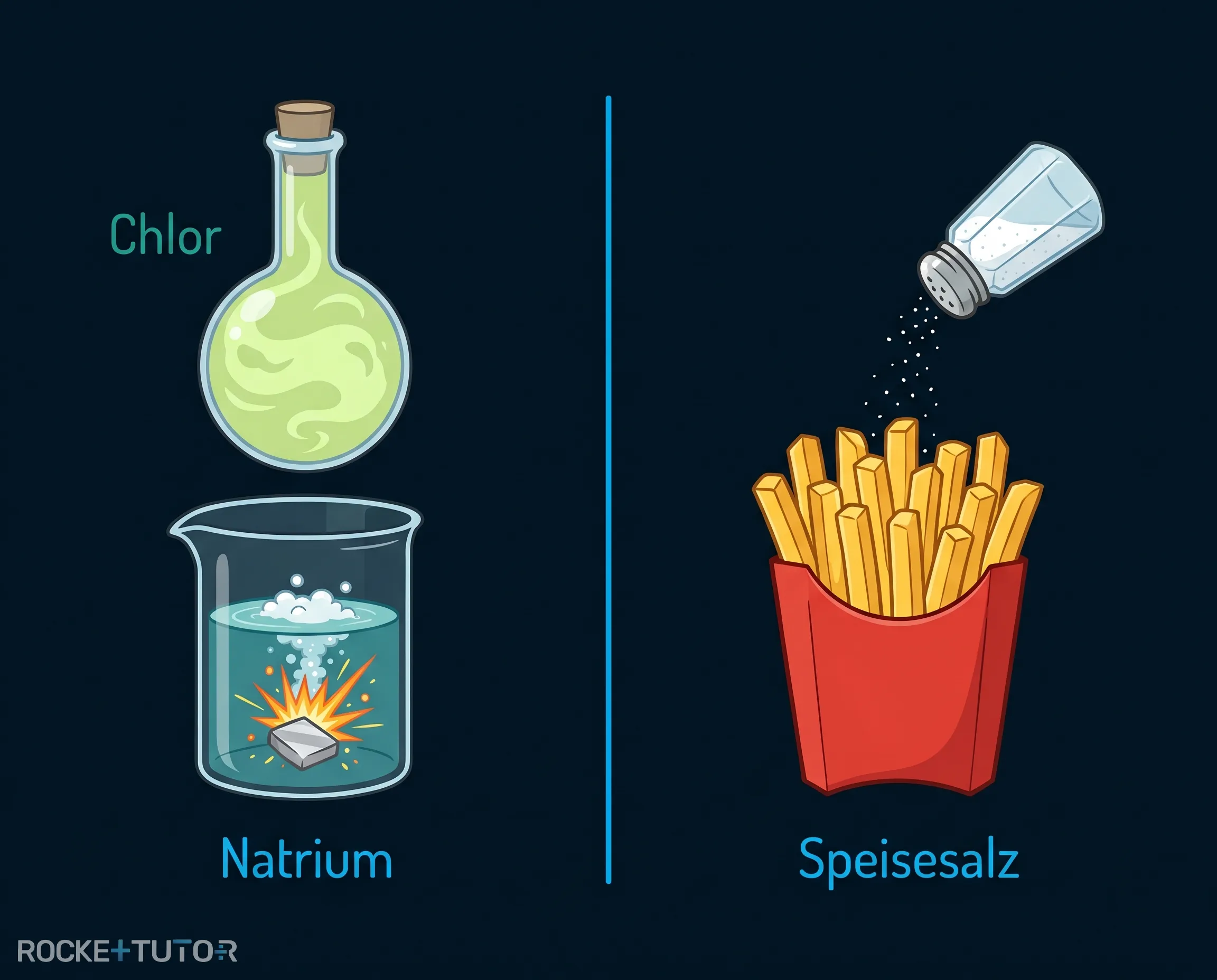 Natrium und Chlor reagieren zu Speisesalz