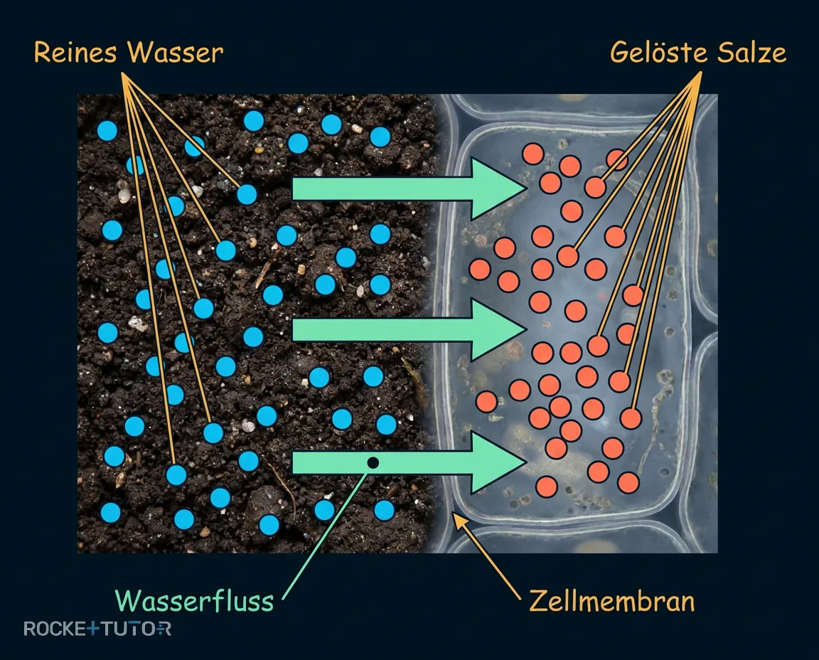 Wasser fließt in die Wurzelhaarzelle