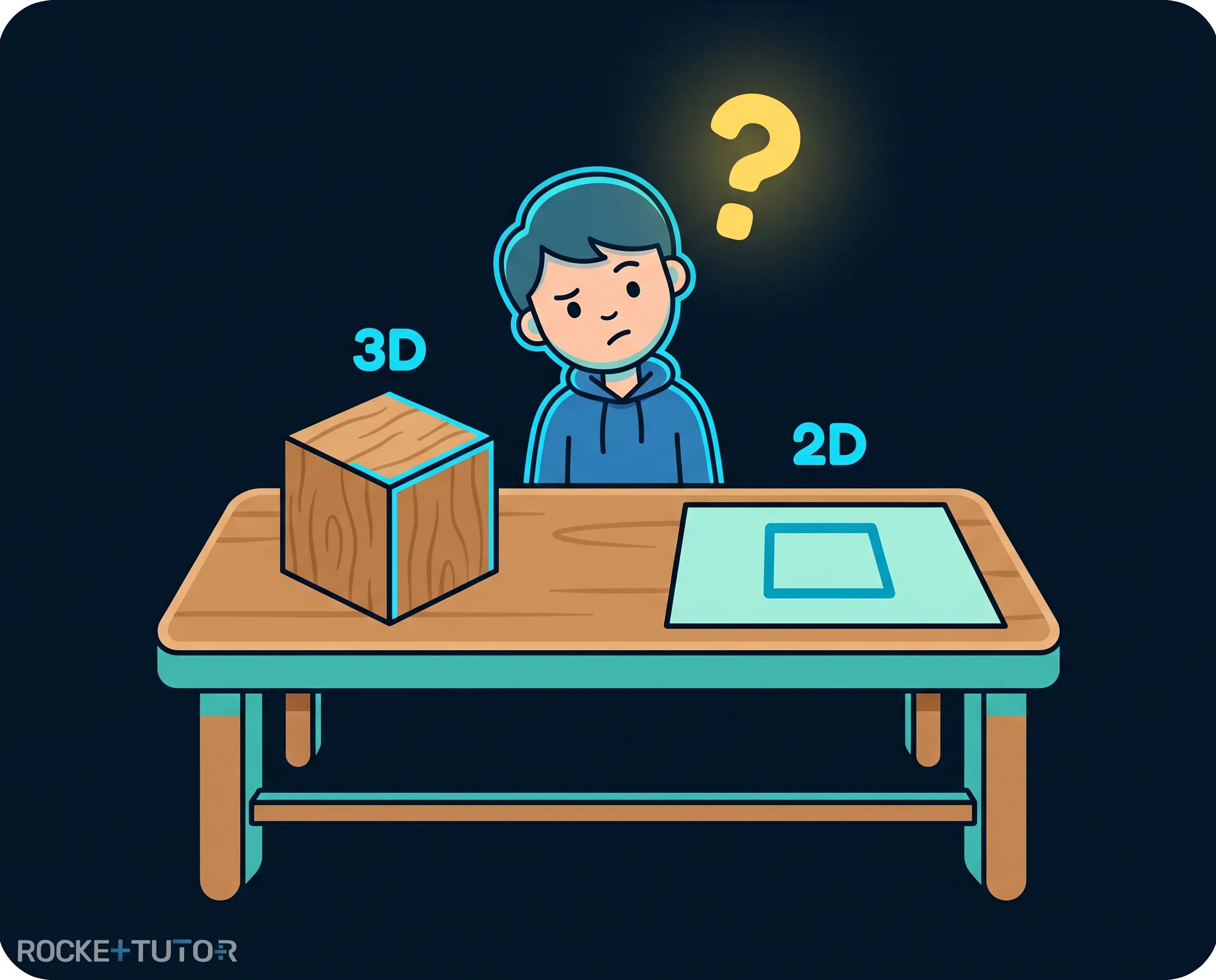 3D-Würfel und flaches Papier
