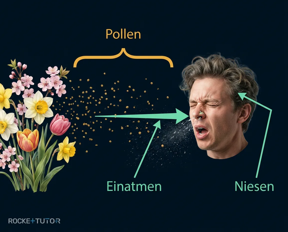 Frau niest auf Blumenwiese