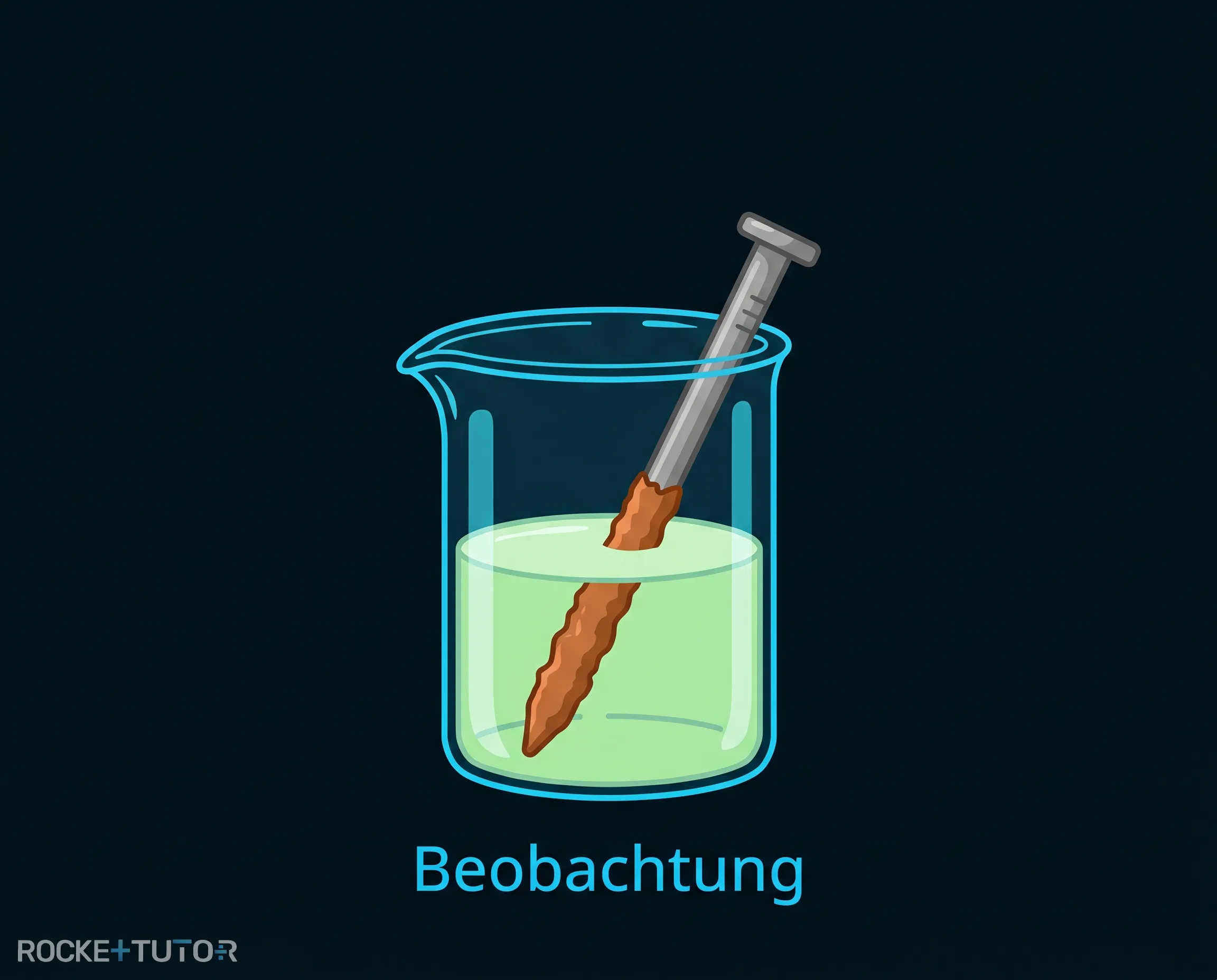 Verfärbter Eisennagel in Lösung