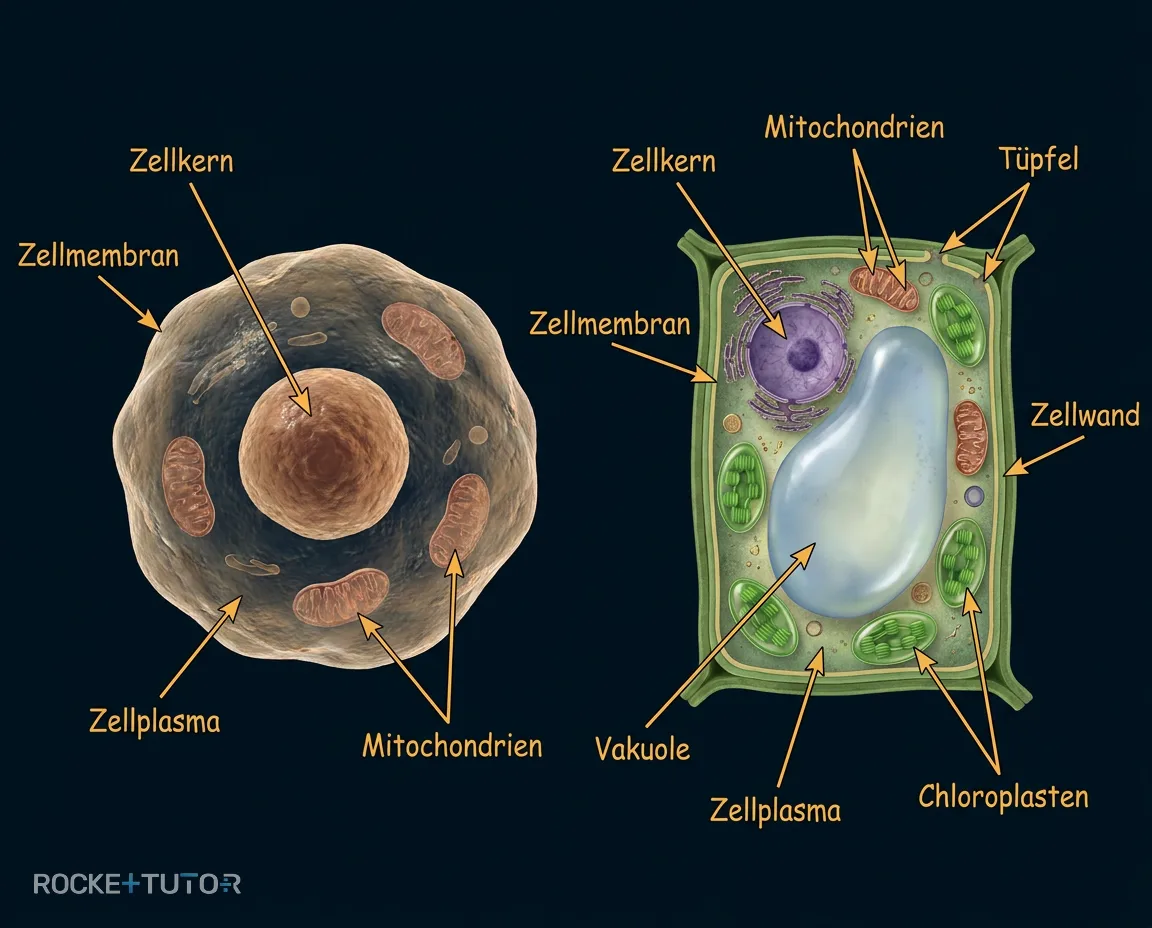 Aufbau Tierzelle und Pflanzenzelle