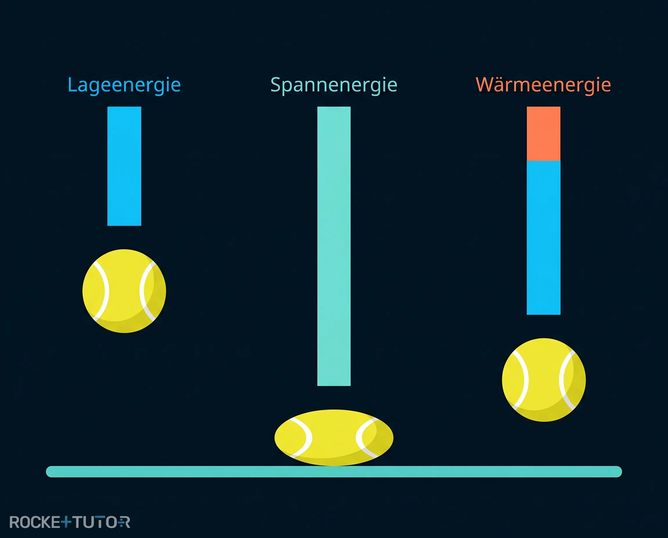 Balkendiagramm der Energiekonten beim Tennisball
