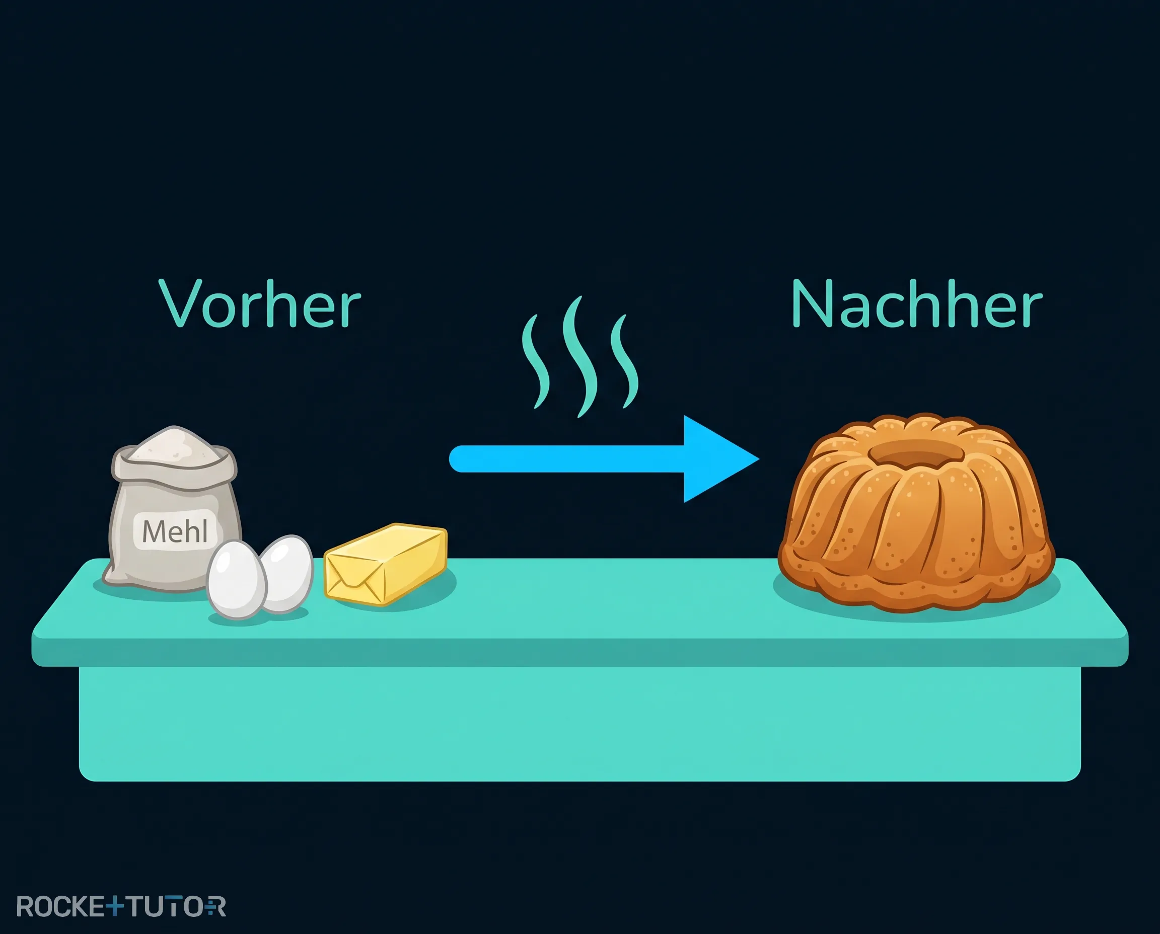 Zutaten werden zu Kuchen