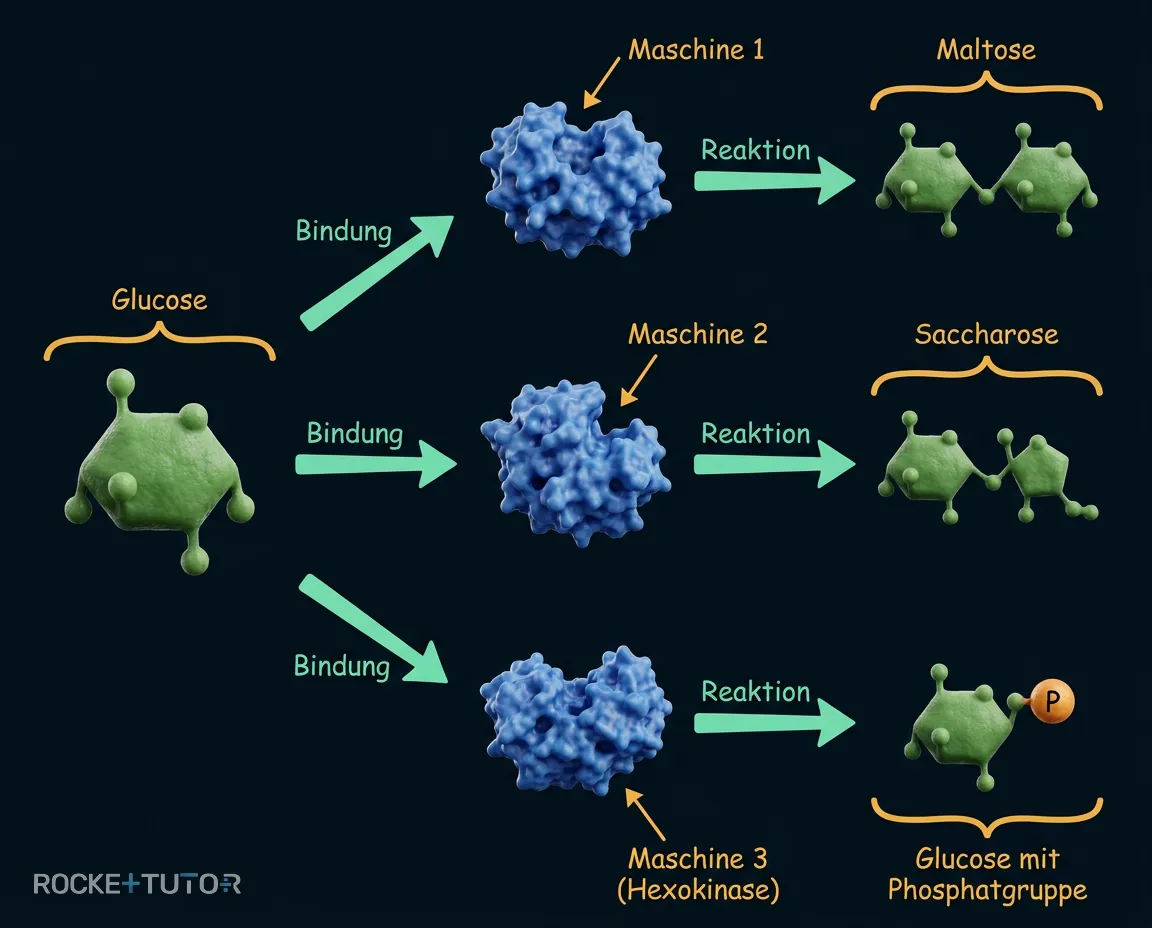 Verschiedene Enzymreaktionen mit Glucose