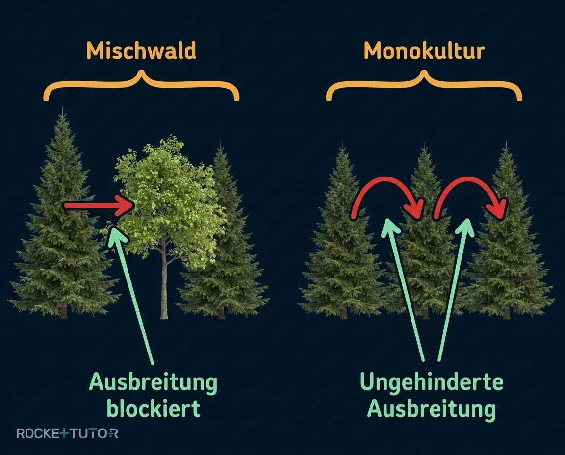 Fichten Monokultur mit Schädlingen