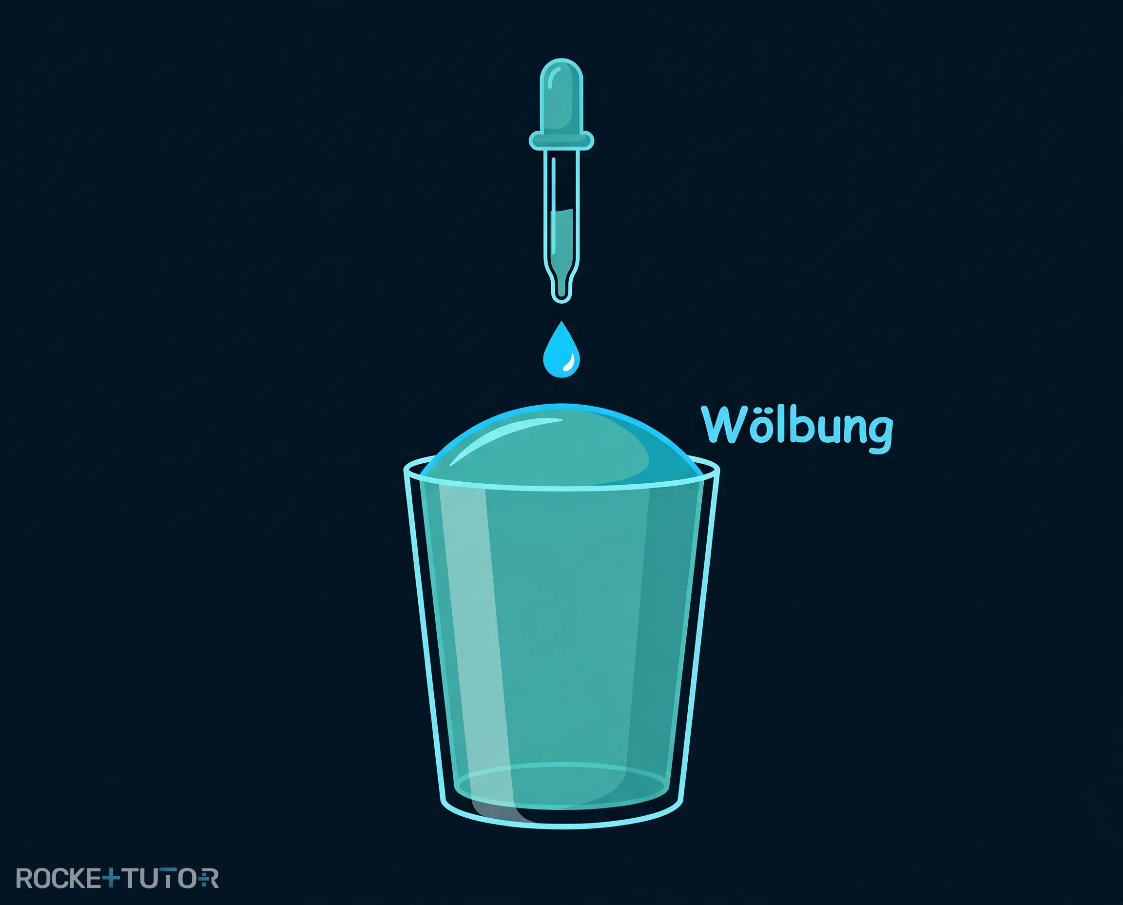 Wasserglas mit gewölbter Wasseroberfläche