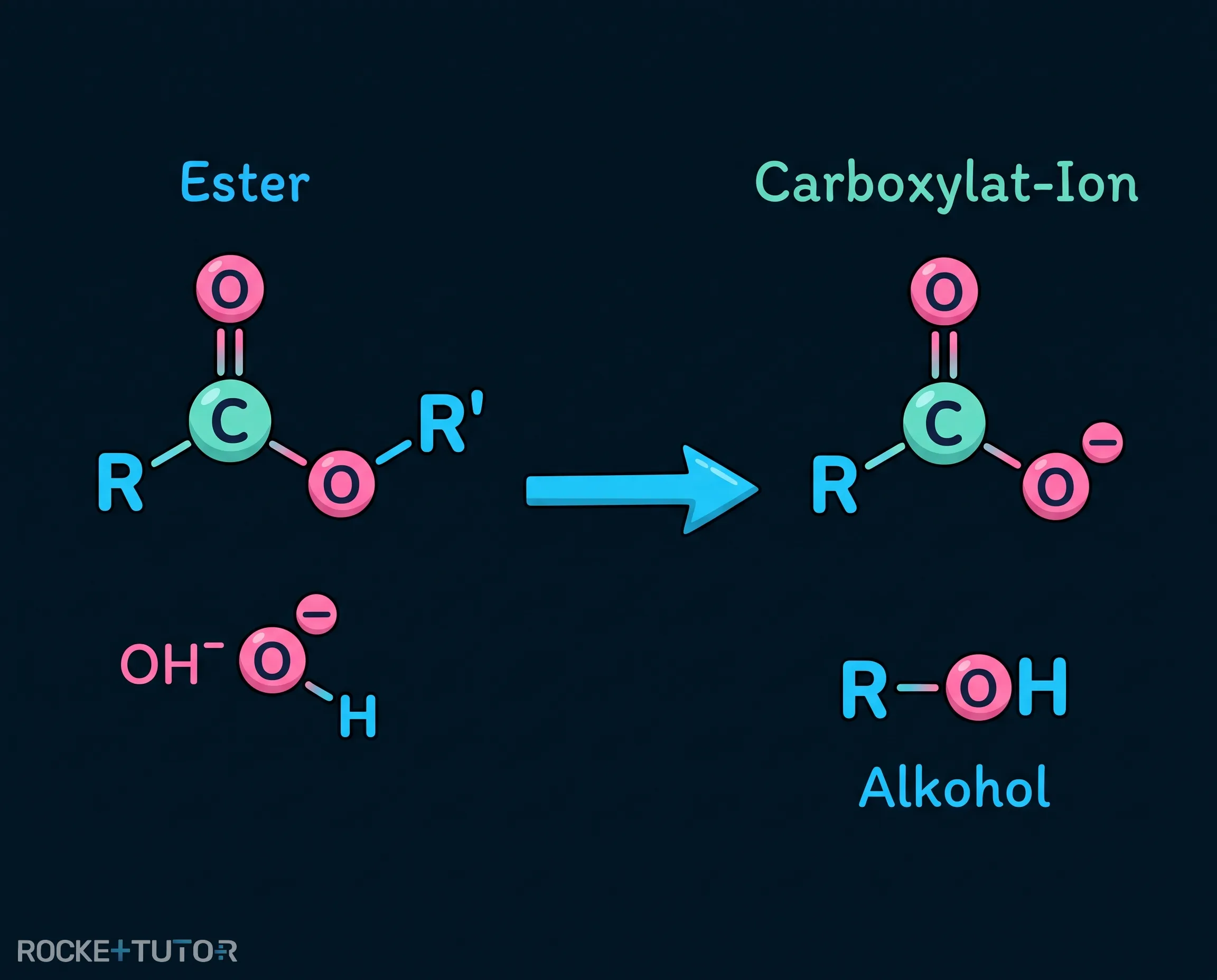 Reaktionsgleichung der alkalischen Esterspaltung