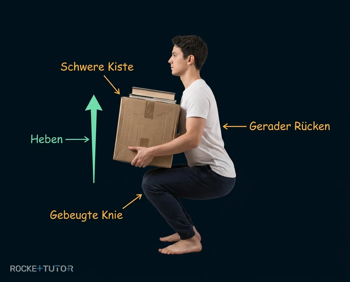 Richtiges Heben einer schweren Kiste