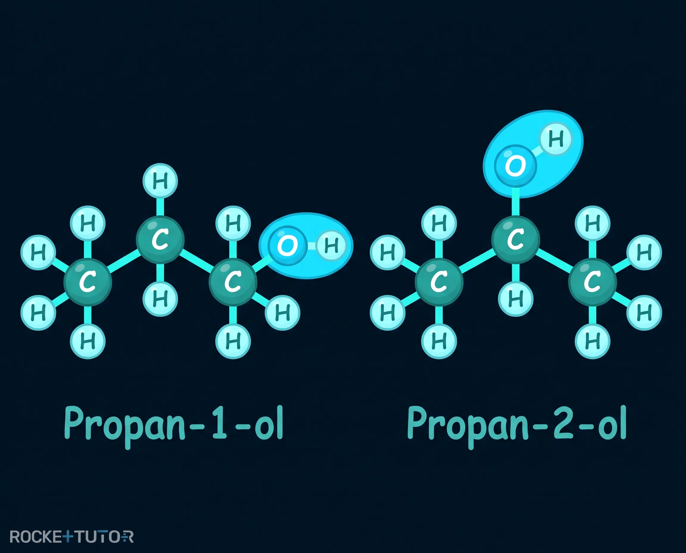 Strukturformeln Propan-1-ol und Propan-2-ol