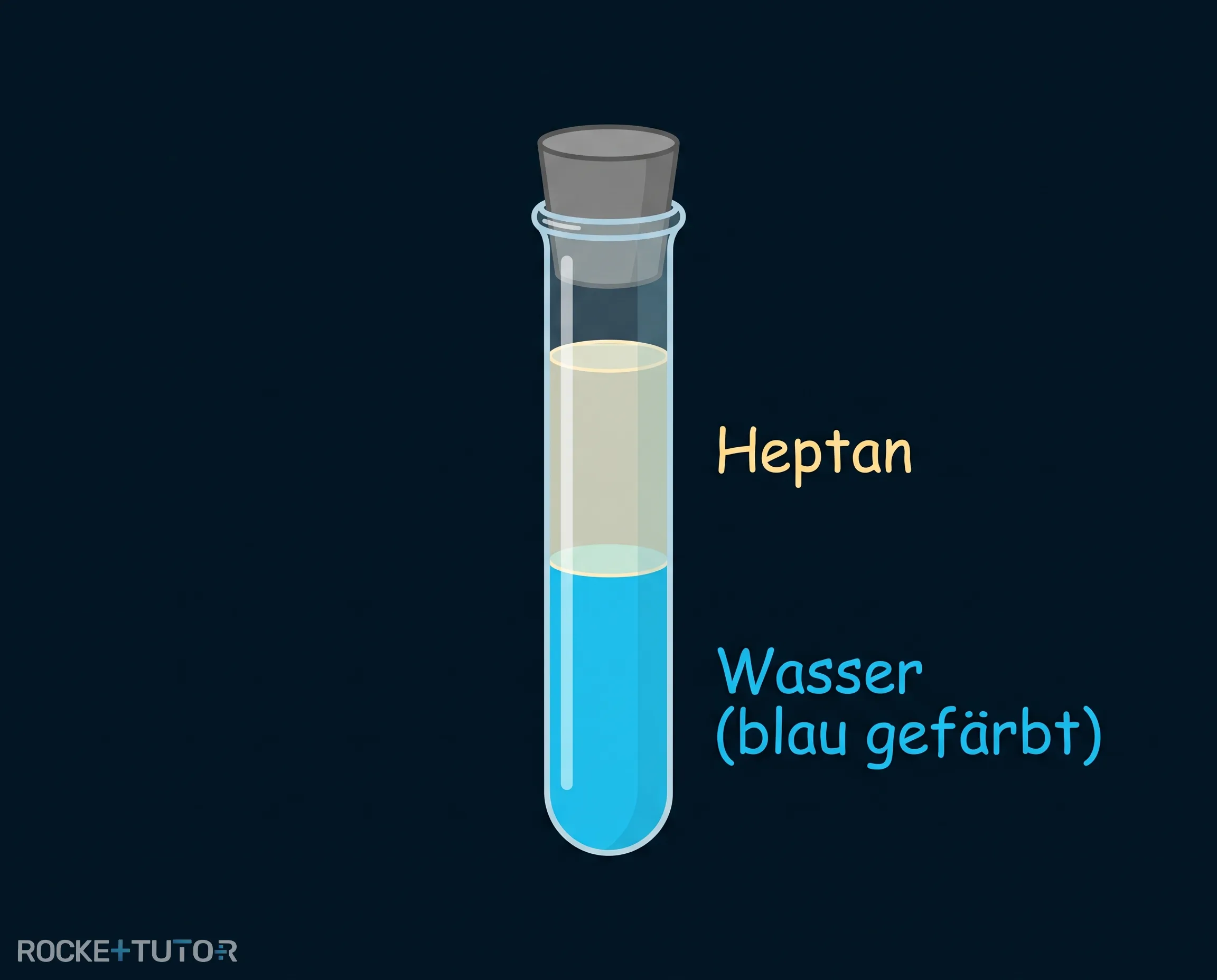 Reagenzglas mit Wasser und Heptan