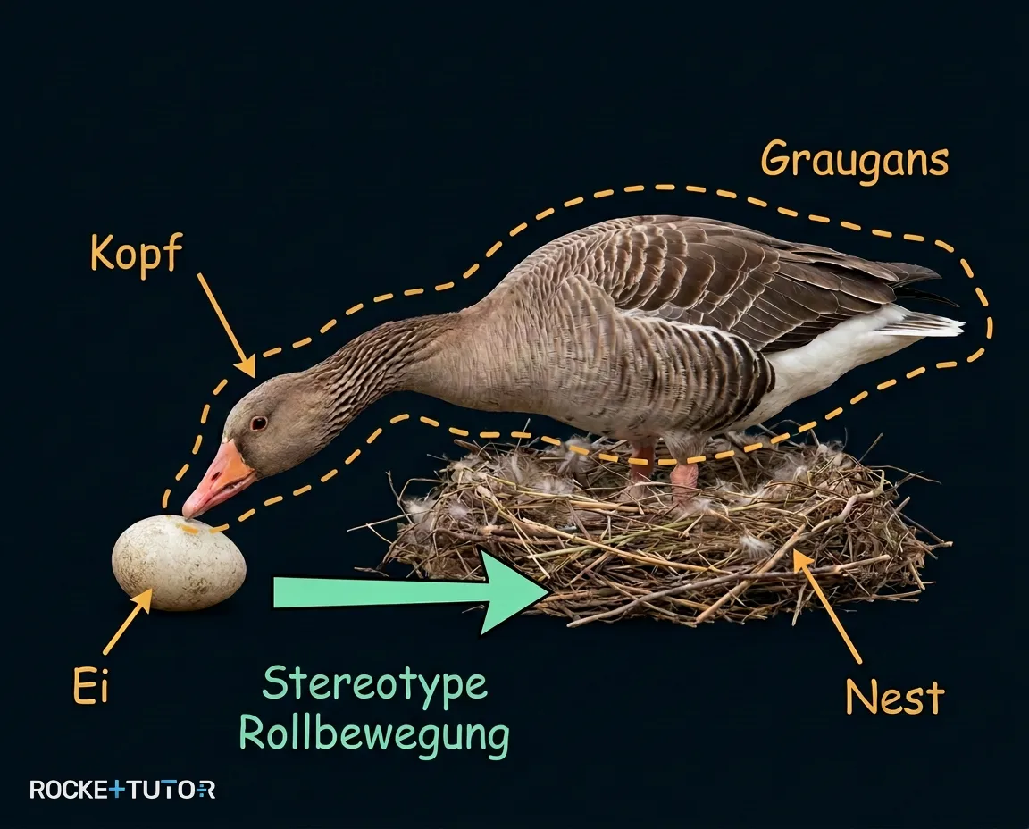 Graugans rollt Ei zurück