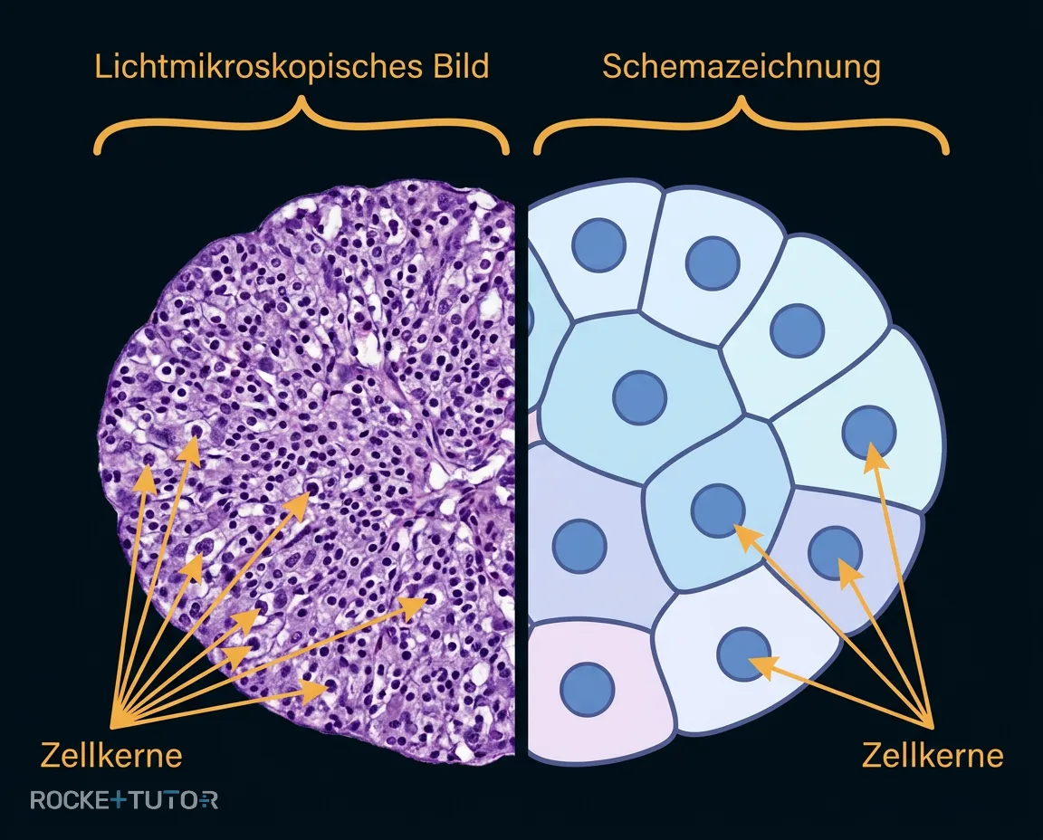 Lichtmikroskopisches Bild mit vielen Zellkernen
