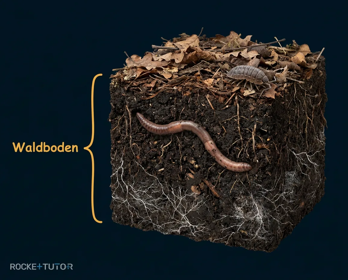 Waldboden mit vielen Lebewesen