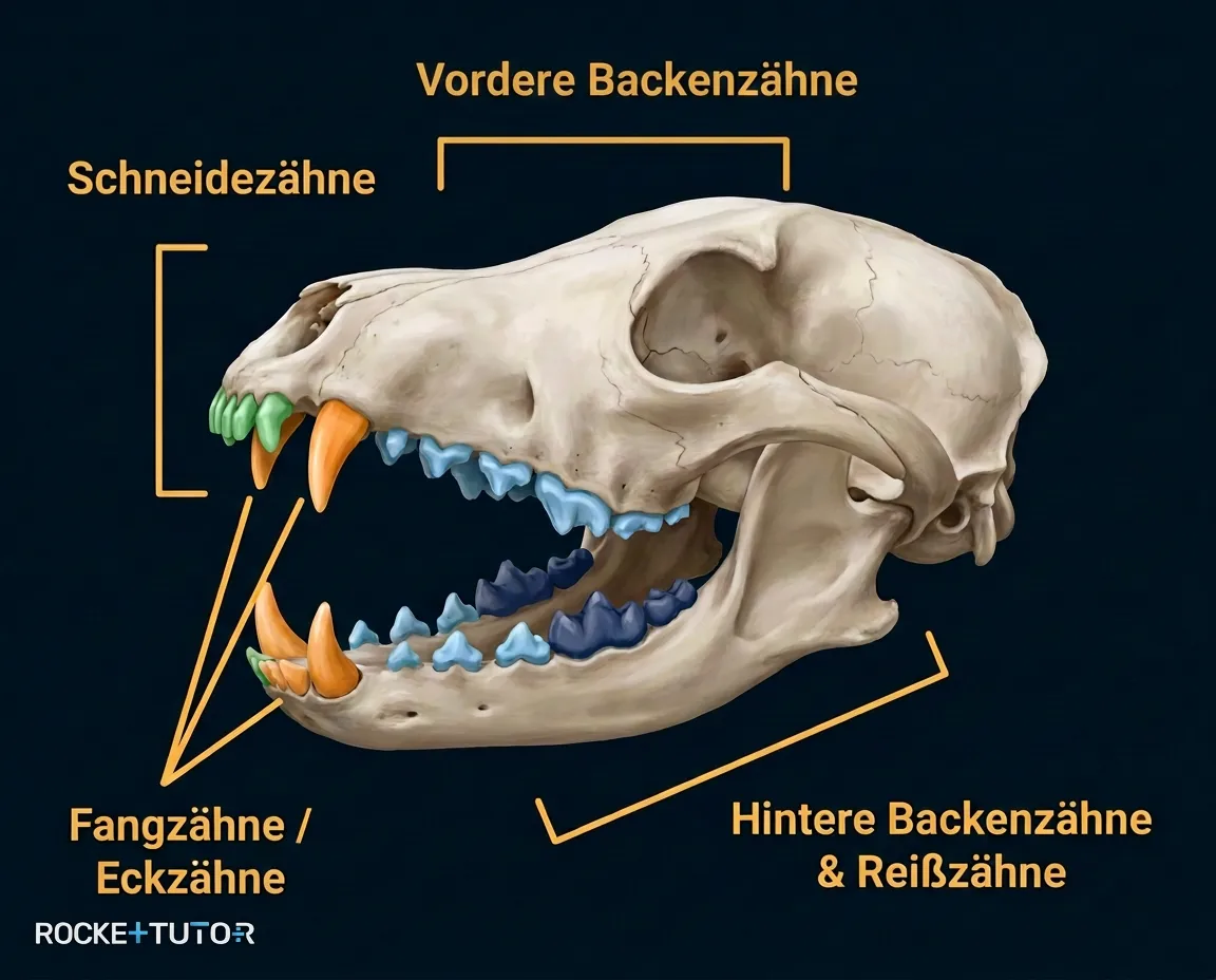 Hundegebiss mit farbigen Zähnen