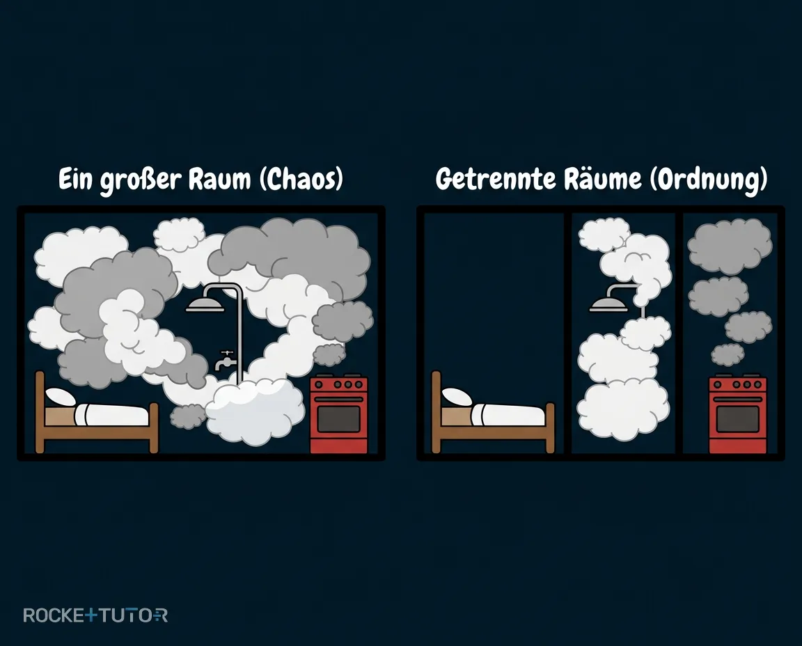 Vergleich Einzimmer-Zelt und große Zelle