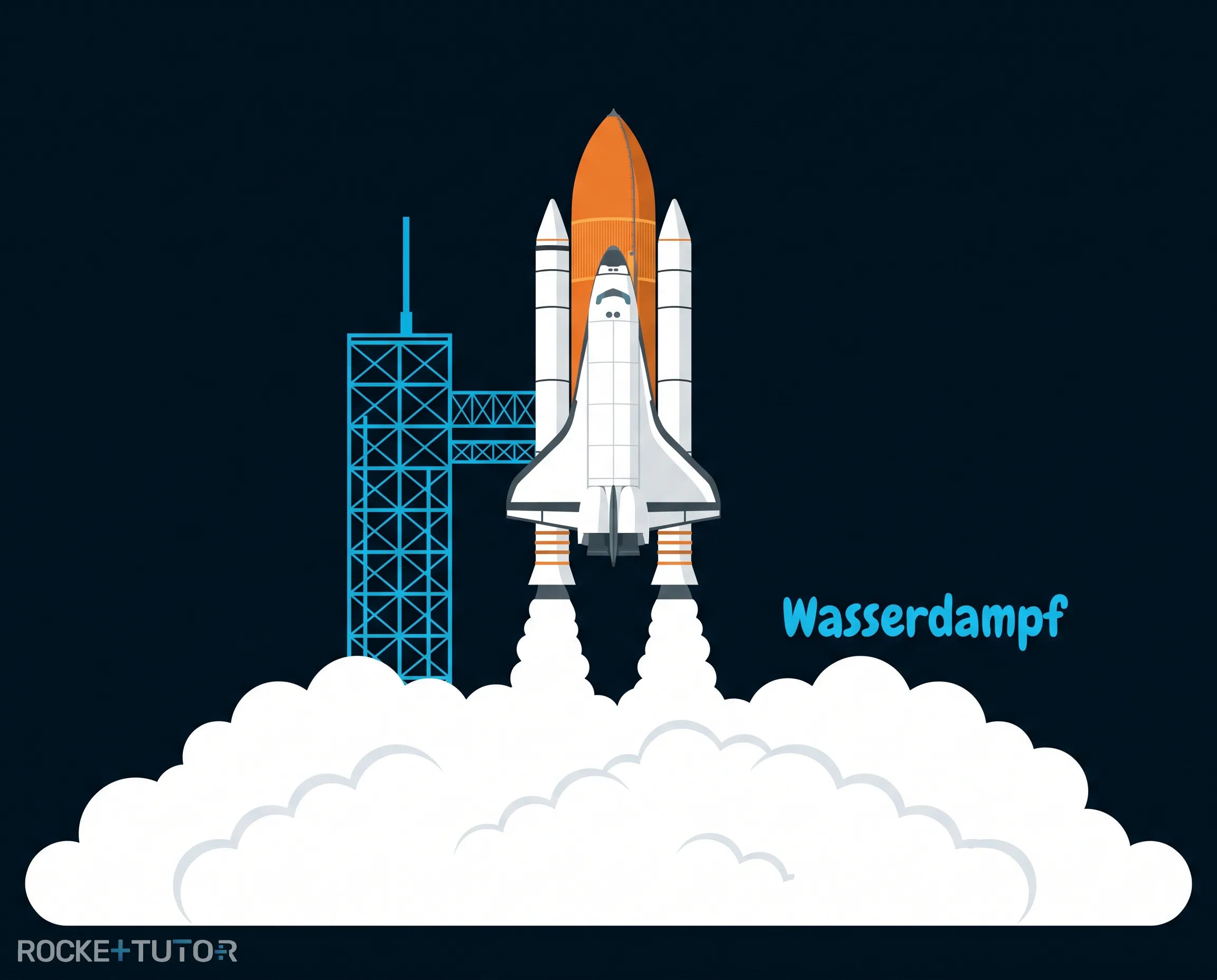 Raketenstart mit weißen Wasserdampfwolken