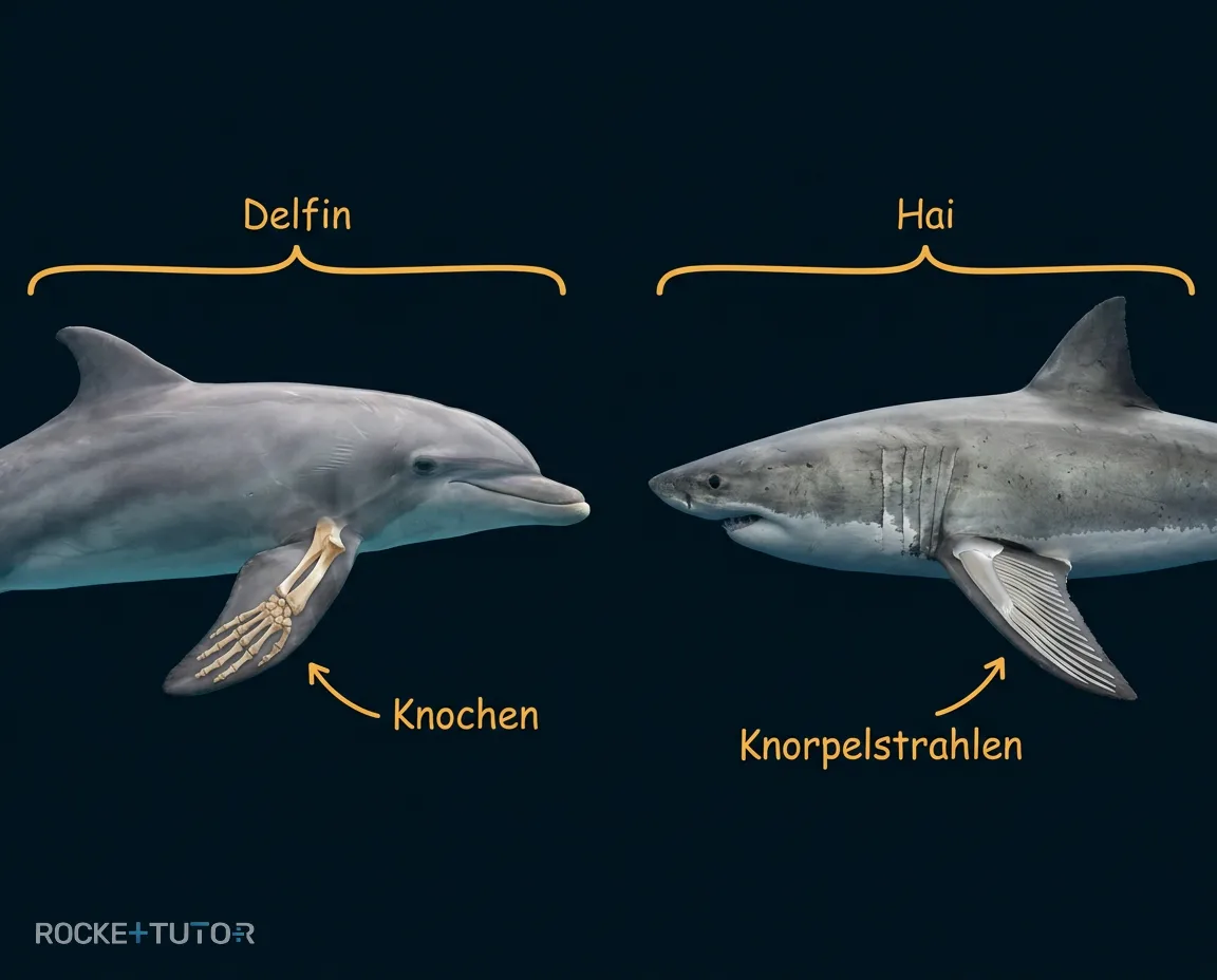 Delfin und Hai im Vergleich