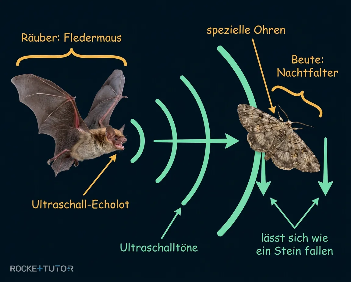 Nachtfalter weicht Fledermaus aus