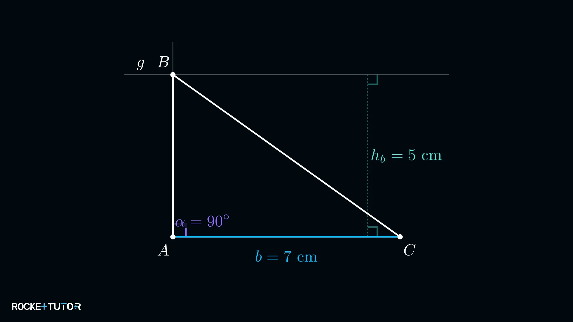 Rechtwinkliges Dreieck mit b = 7 cm und Höhe 5 cm