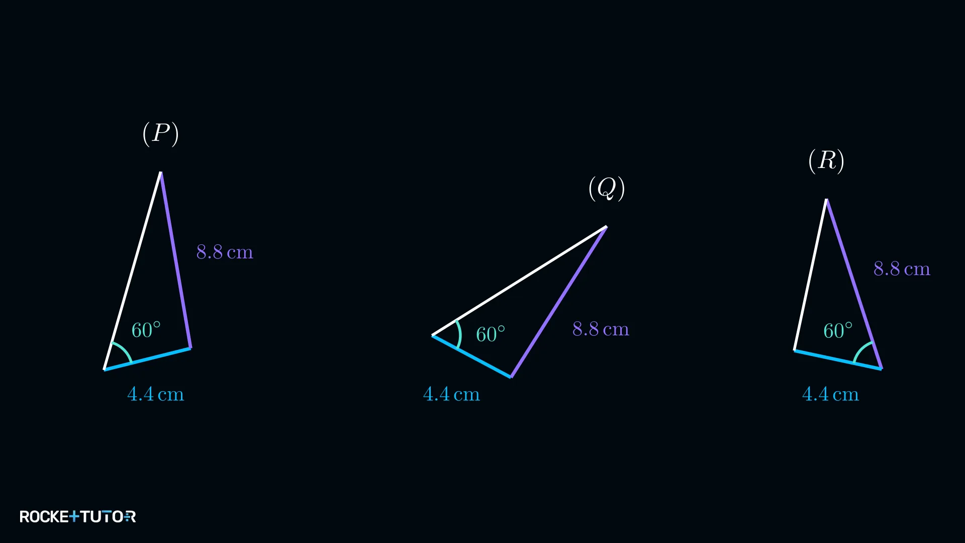 Dreiecke mit Seiten 8,8 cm und 4,4 cm sowie Winkel 60 Grad gegenüber längerer Seite
