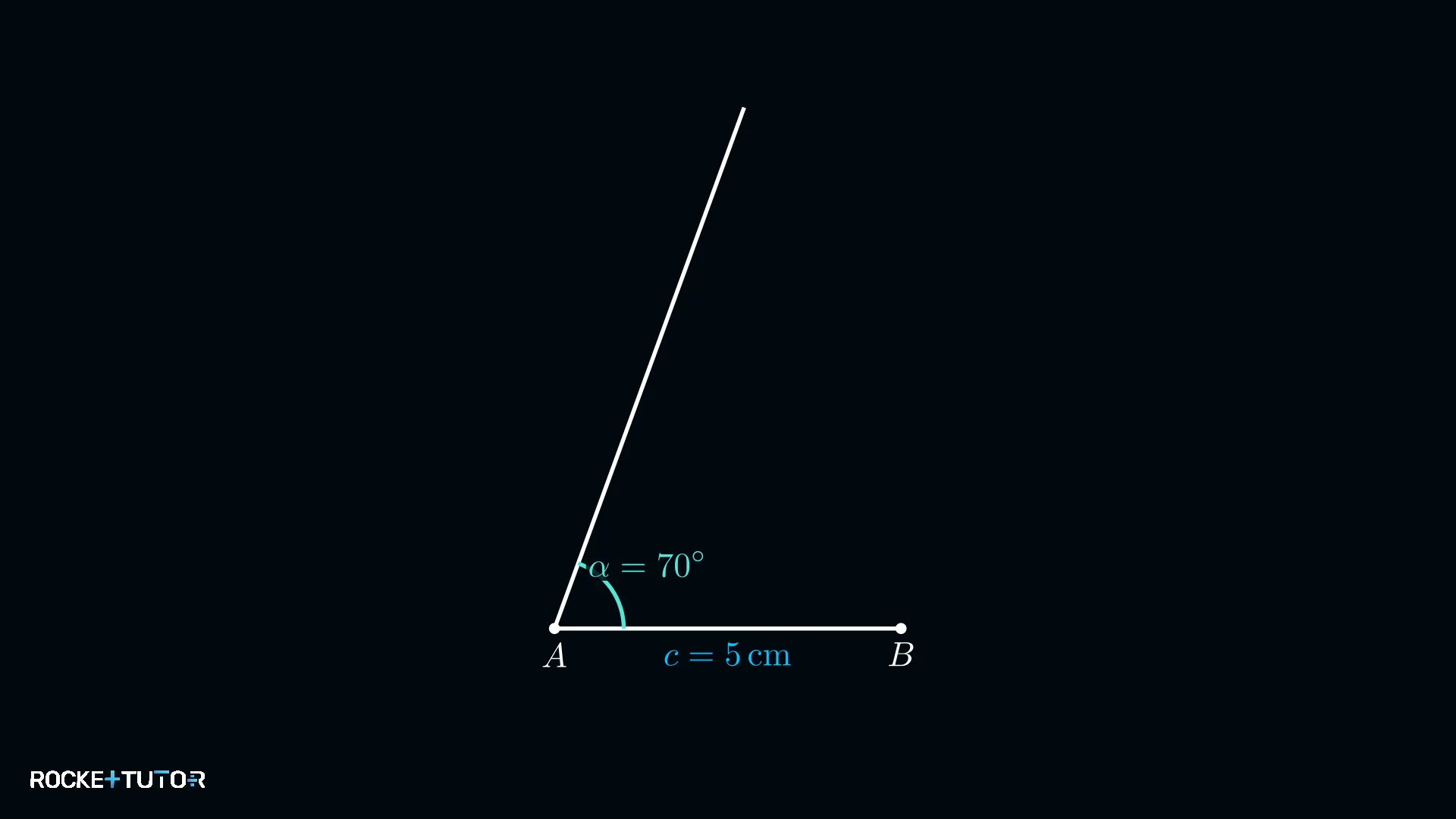 Winkel alpha = 70° an Punkt A eingetragen